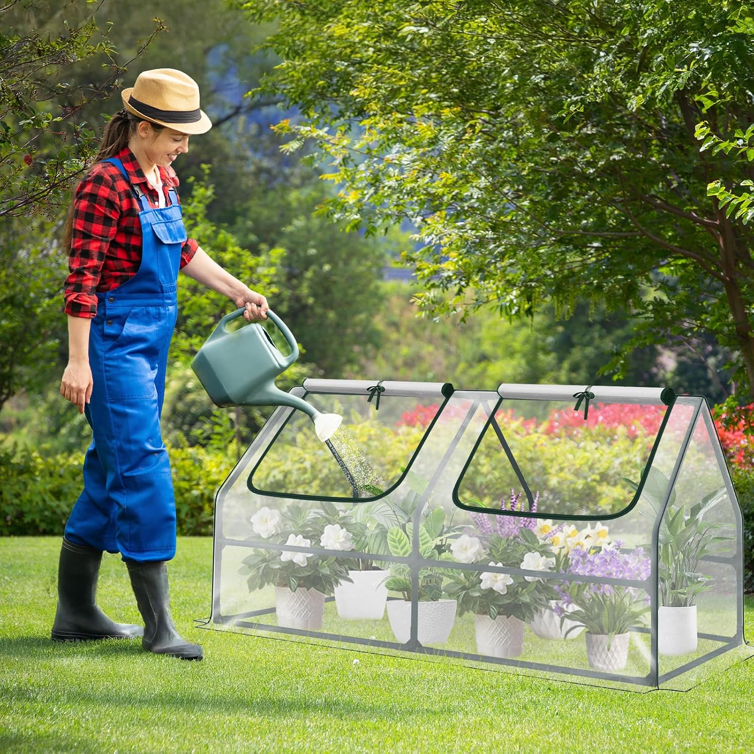 Aoodor 6 x 3 x 3 ft Mini Greenhouse with 2 Zipper Doors, Water-Resistant, UV-Protected for Flowers, Vegetables, and Herbs, Green