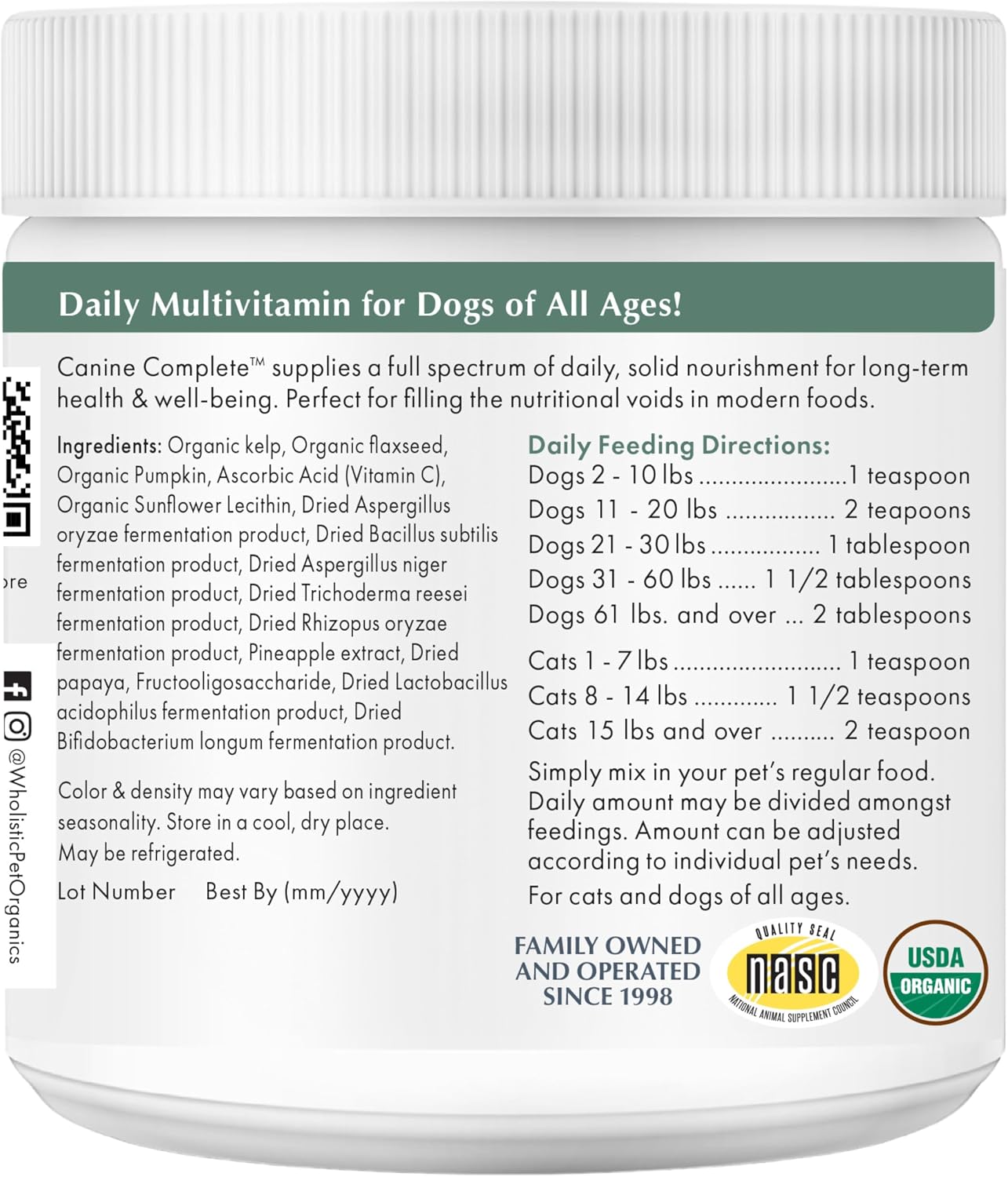 Organic Dog Vitamins | 1 Lb | 45 Scoops | Daily Dog Multivitamin with Prebiotics, Probiotics for Immune Support, Skin Coat, Digestion, & Joint Health | Canine Complete