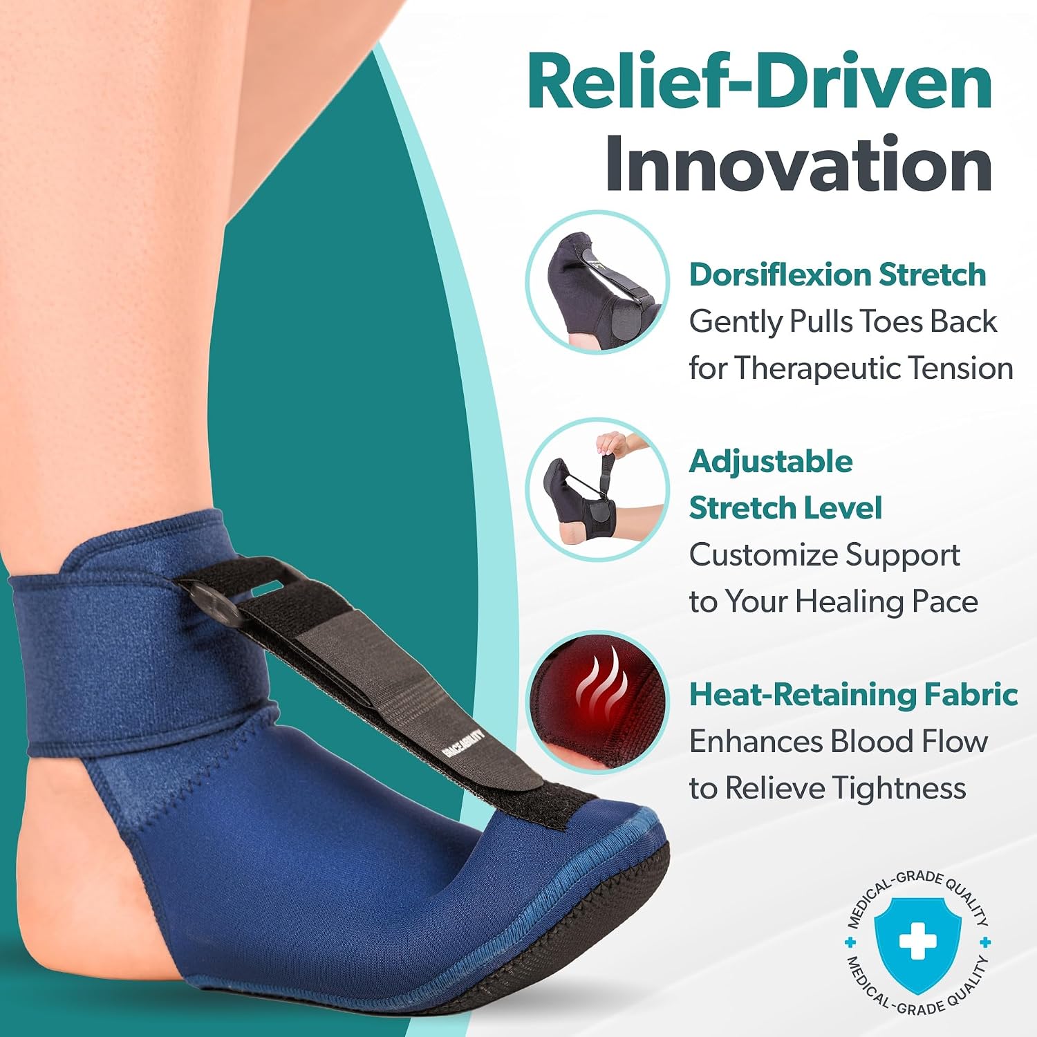 BraceAbility Plantar Fasciitis Night Splint Sock - Plantar Fascia Boot for Sleeping, Achilles Tendonitis Relief, Foot Drop, Heel Pain - Planter Facetious Brace for Women and Men - Black (L)