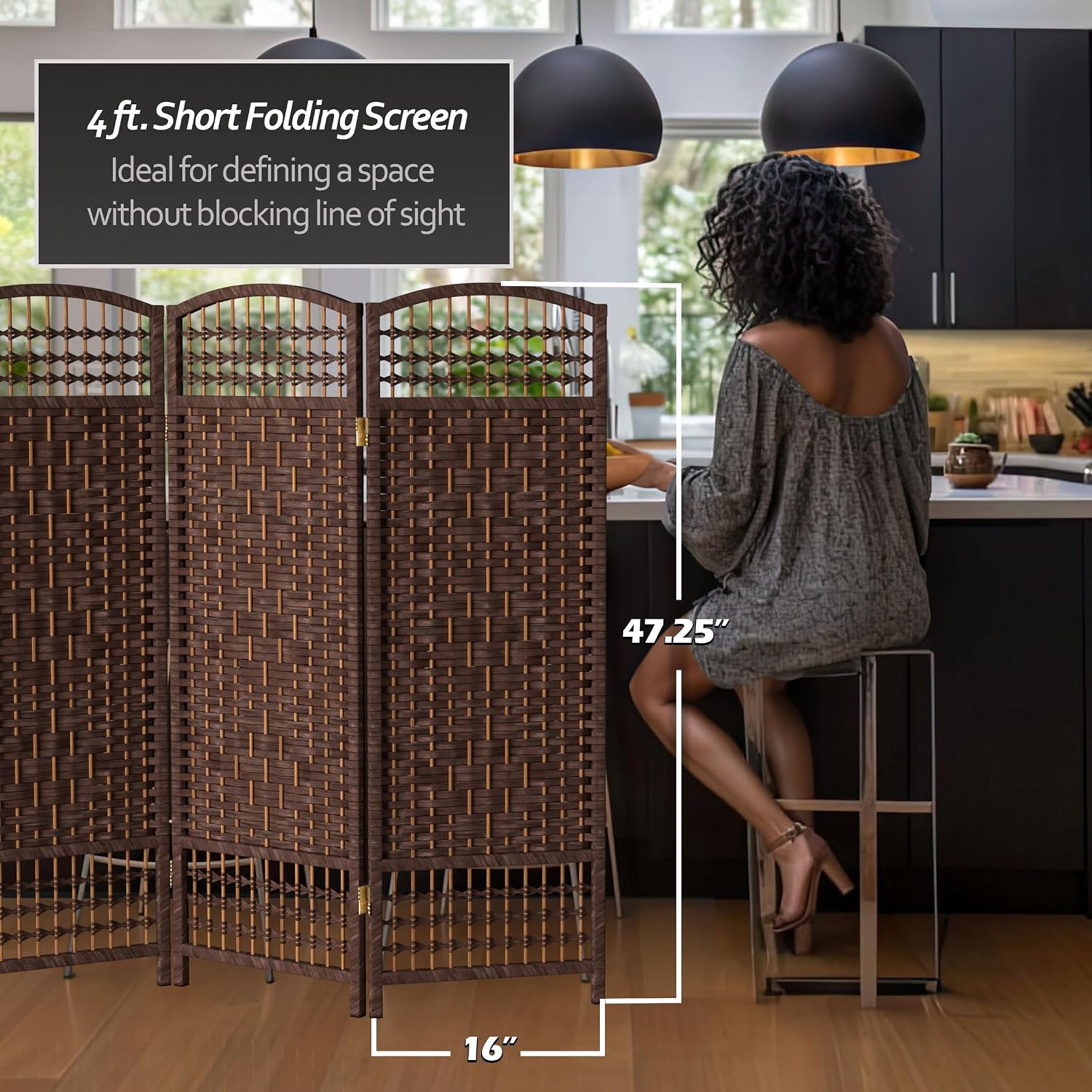 4 ft. Short Fiber Weave Folding Screen - Natural - 4 Panels