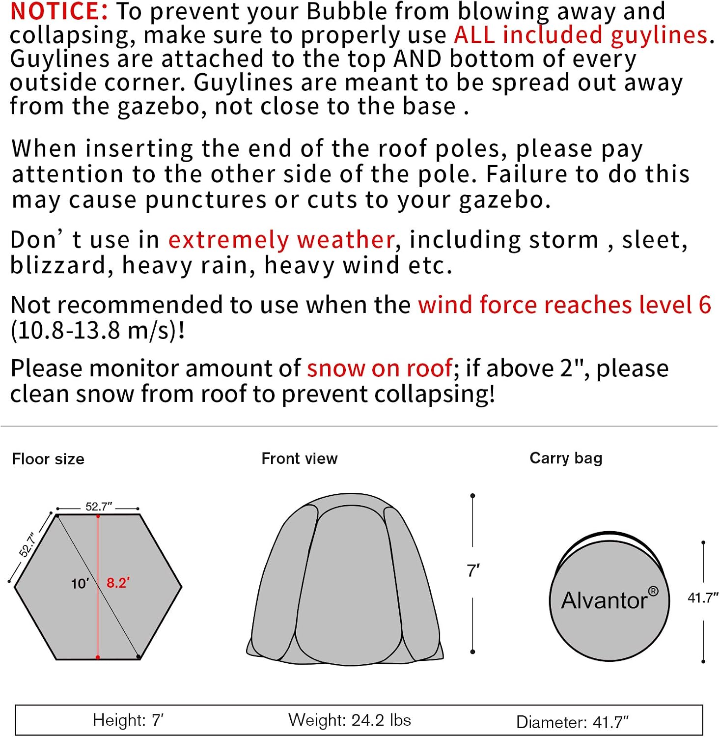 Alvantor® Pop Up Bubble Tent® - 6’ x 6’ Instant Igloo Tent® - 2-3 Person Screen House for Patios - Large Oversize Weather Proof Pod - Cold