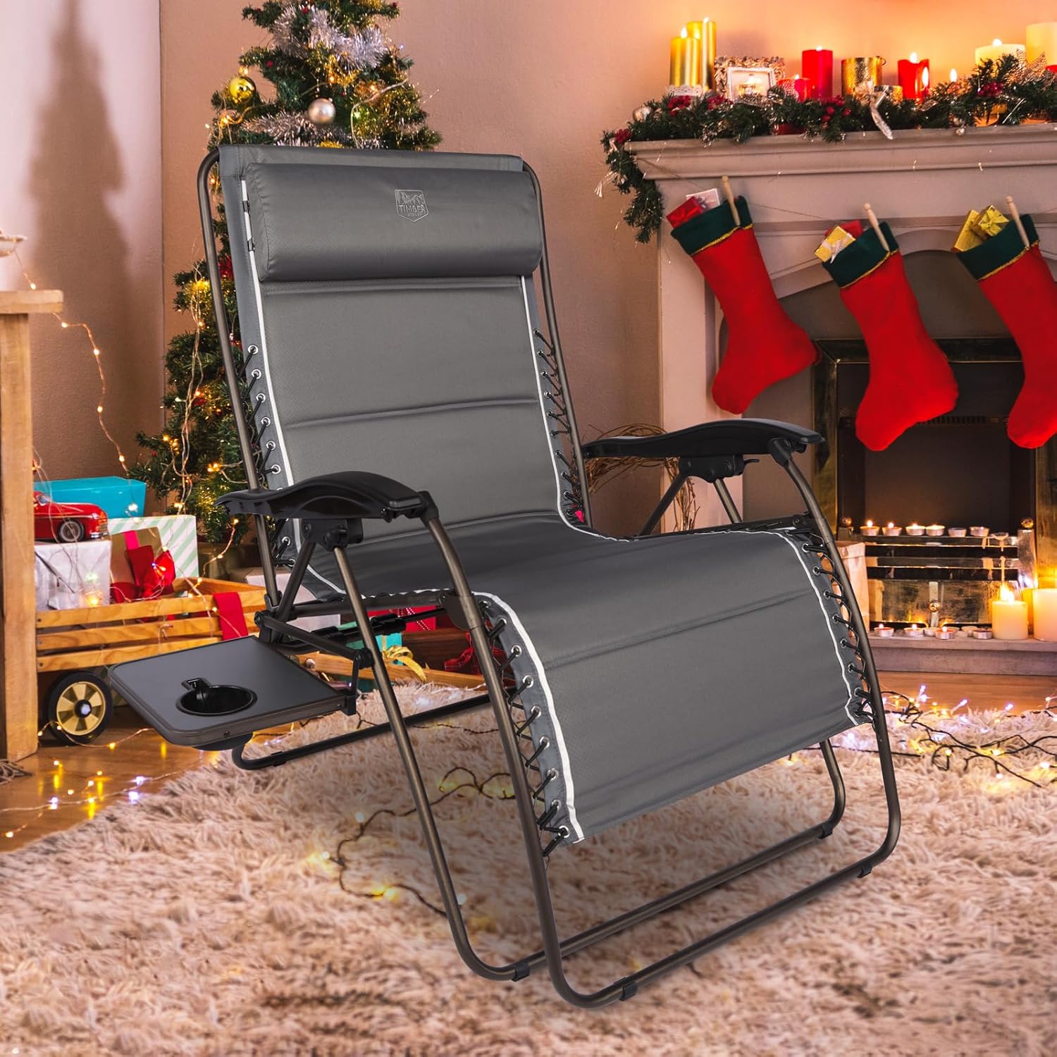TIMBER RIDGE XXL Oversized Zero Gravity Chair, 33" Wide, 500 lb, Gray
