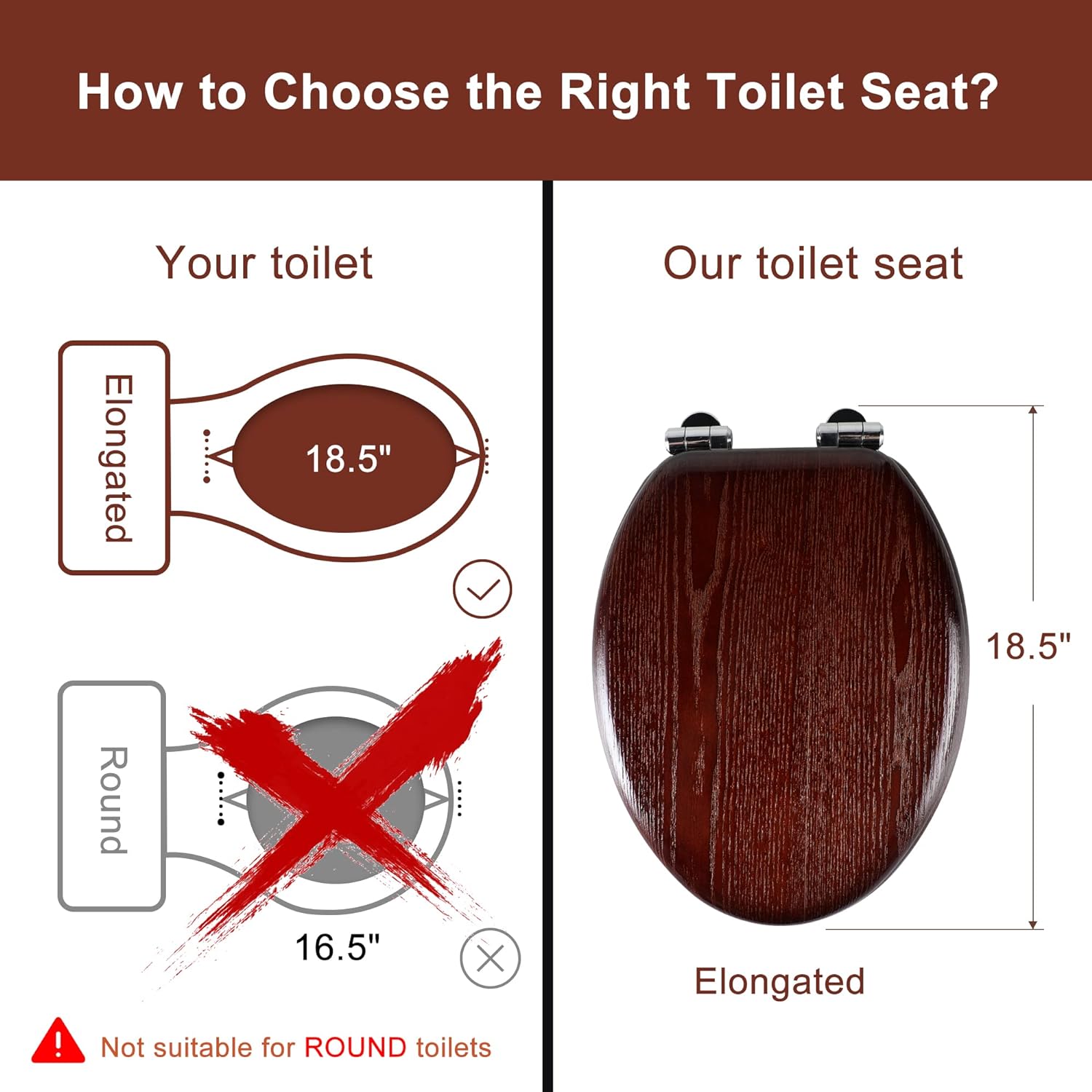 Angel Shield Toilet Seat with Zinc Alloy Hinges Quiet-Close Quick-Release Wood Molded UV Lid Easy Clean(Elongated,Black)