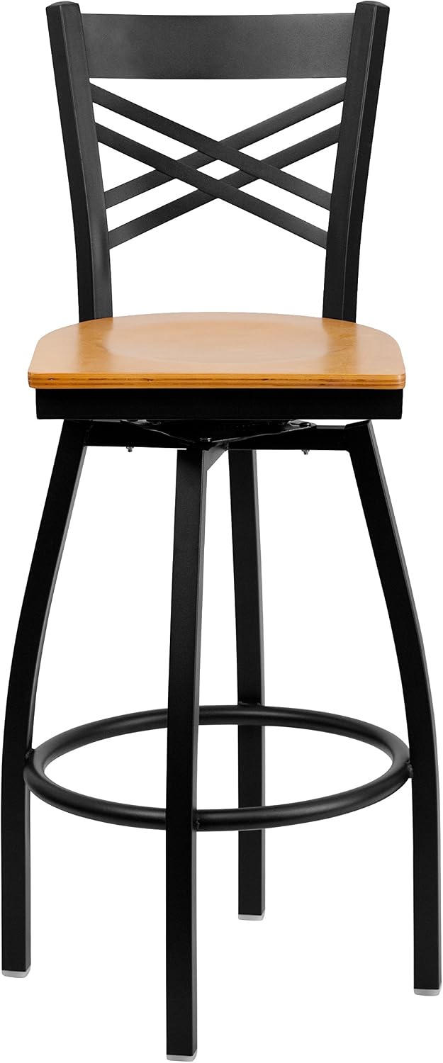 Flash Furniture Hercules Series "X" Back Metal Restaurant Barstool, Modern Upholstered Armless Bar Height Chair for Restaurants and Kitchens, Black | X Back Style, Vinyl Upholstery, Durable Construction, Commercial Use