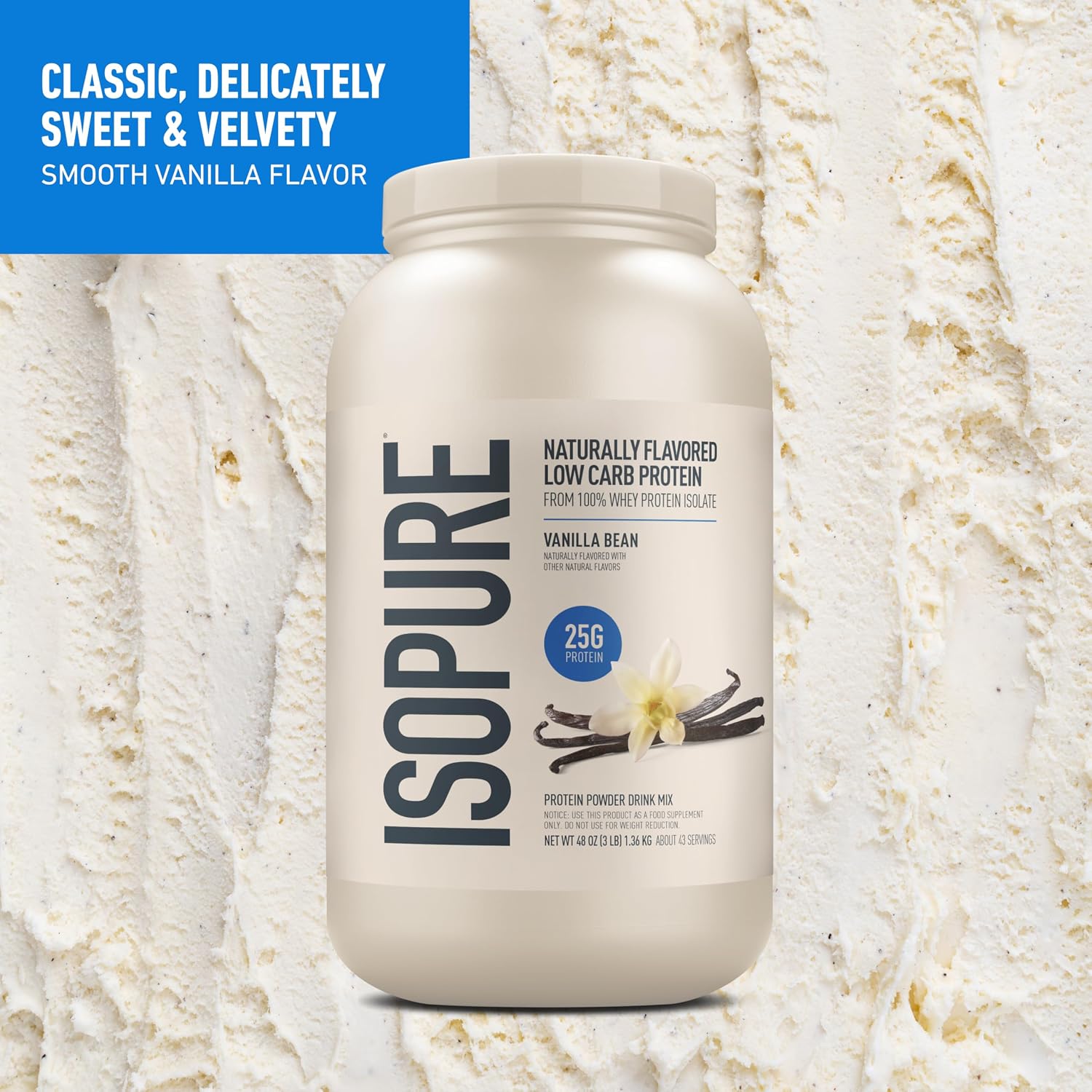 Isopure Low Carb 100% Pure Whey Isolate Protein Powder, Lactose Free, Gluten Free, with Vitamins, Vanilla, 25g Protein Per Serving, 3 Lbs, 43 Servings (Packaging May Vary) | 25g Protein Per Serving, 100% Whey Protein Isolate, Lactose Free, Gluten Free, w…