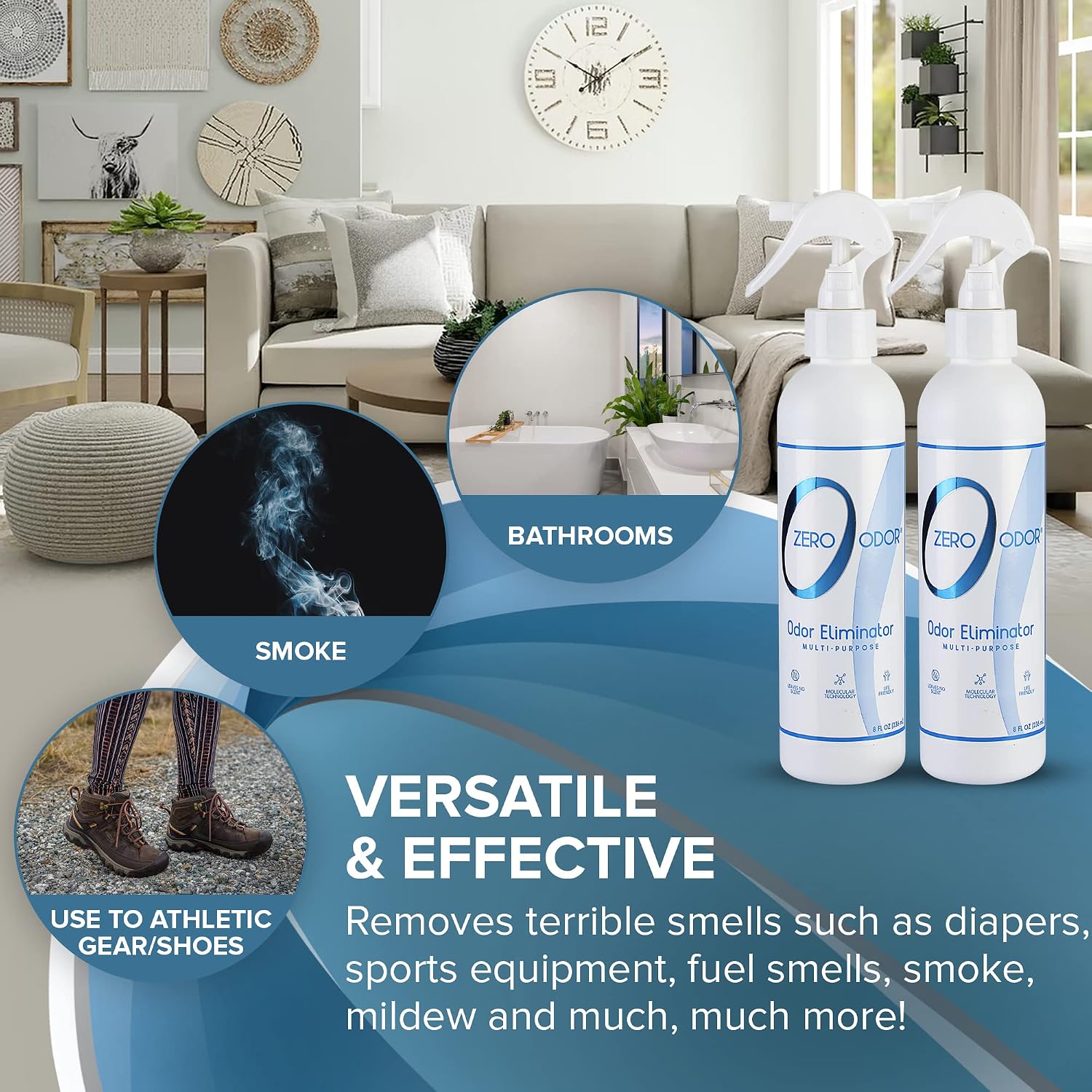 Zero Odor - Multi-Purpose Strong Odor Eliminator for Home, Office, Car, Bathroom, Hotel, Room Deodorizer, and Odor Neutralizer, 16oz