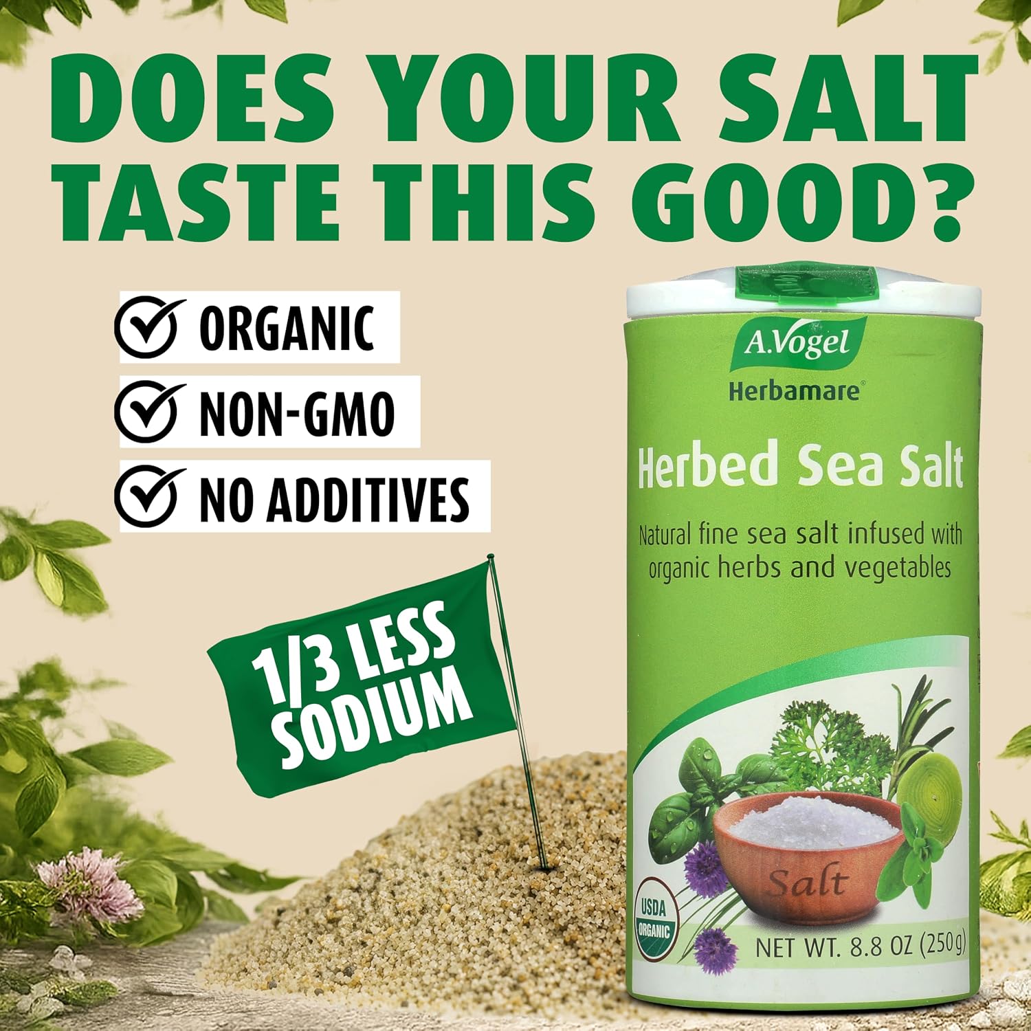 A. Vogel Herbamare Organic Seasoning Salt 8.8Oz. 6 Per Case | 33% Less Sodium - Infused with 12 Herbs & Vegetables - No Artificial Flavors or Preservatives - Keto & Paleo Friendly
