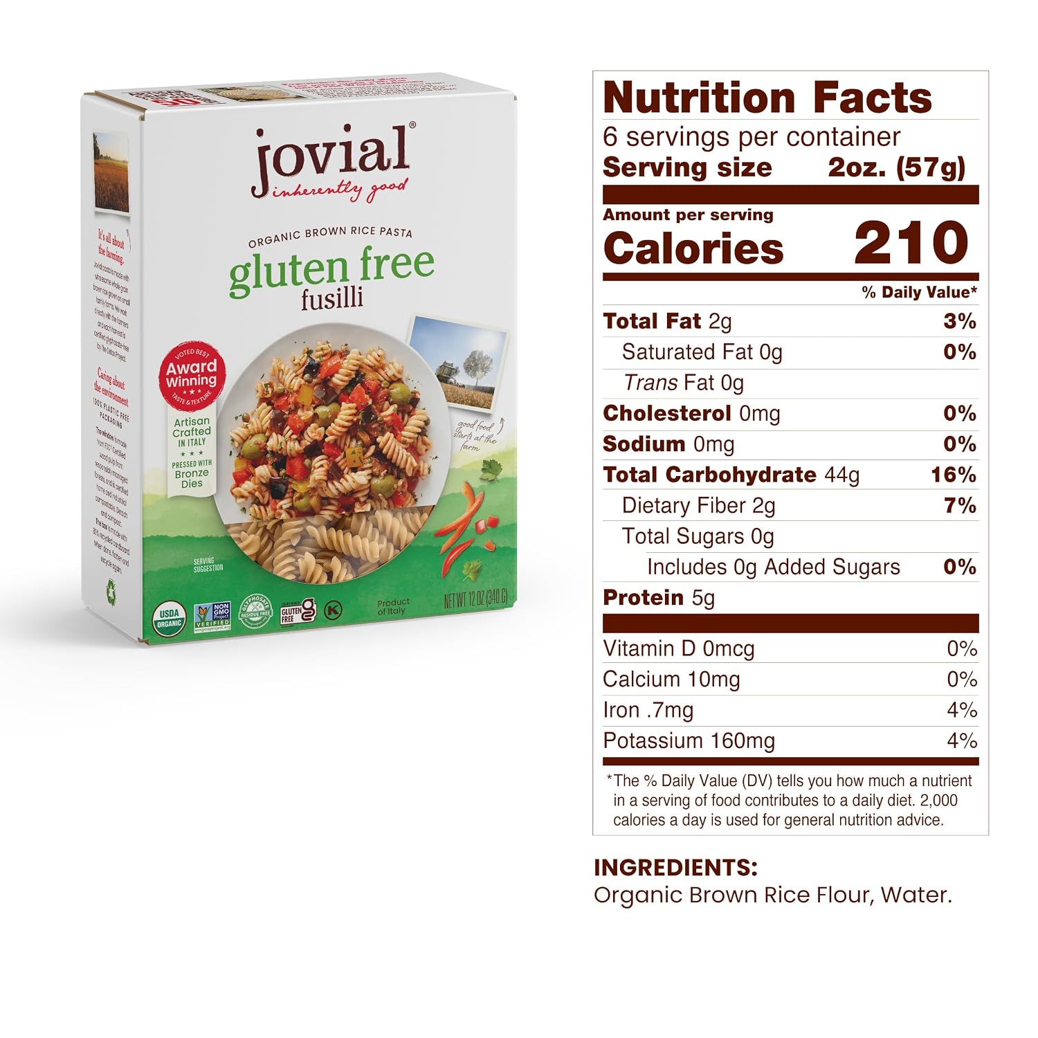 Jovial Brown Rice Farfalle, Penne, & Elbows Pasta - Whole Grain Organic Pasta, Gluten Free, Dairy Free, Made in Italy - 12 Oz, 3 Pack Variety