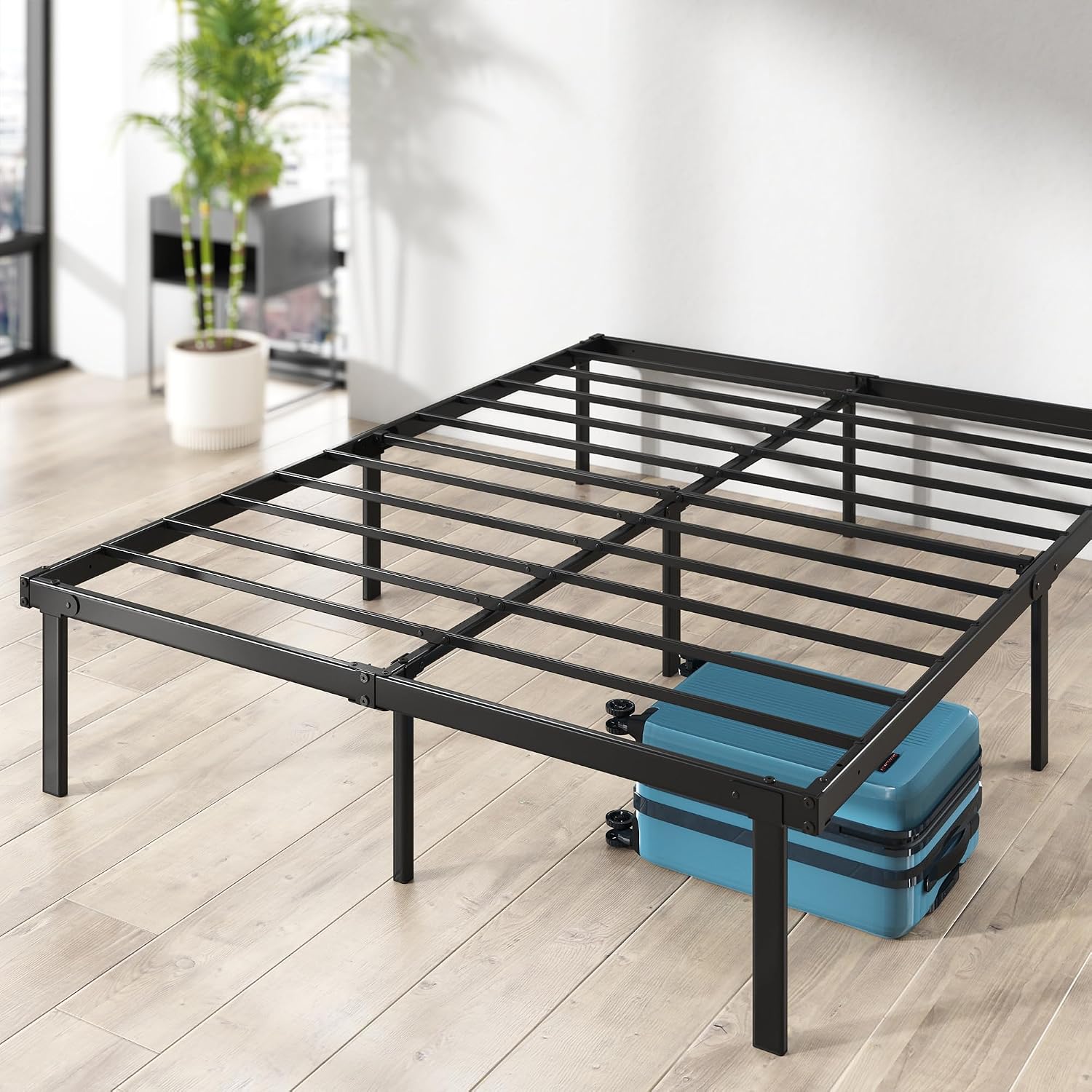 Zinus SmartBase Tool-Free Assembly Mattress Foundation, 14 Inch Metal Platform Bed Frame, No Box Spring Needed, Sturdy Steel Frame, Underbed Storage, Black, Queen
