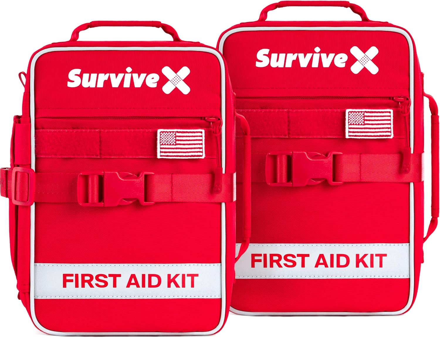 SurviveX Large First Aid Kit, Labeled Pockets, Zip Stitch Wound Closures | Close wounds without stitches, quickly find what you need, first aid emergency kit for car, home, travel, camping, outdoors