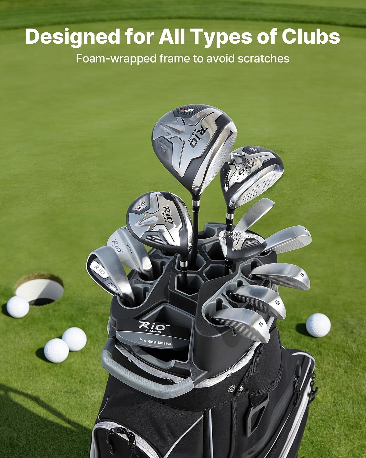 VEVOR Golf Cart Bag, 14 Way Molded Lock Top Divider Organizer, Golf Club Bag with Full-Length Divider, Handles, Storage Pockets, Shoulder Strap, Rain Hood, Smooth Zippers for Men & Women