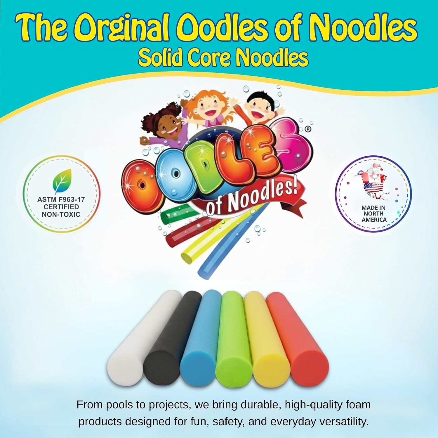Oodles of Noodles Solid Deluxe Extra Long Pool Noodles - 3 Pack - Approx. 55 inch x 2.75 inch Durable Floating Foam Tubes - Premium Foam Noodle for Swimming, Crafts, Exercise, and Water Activities