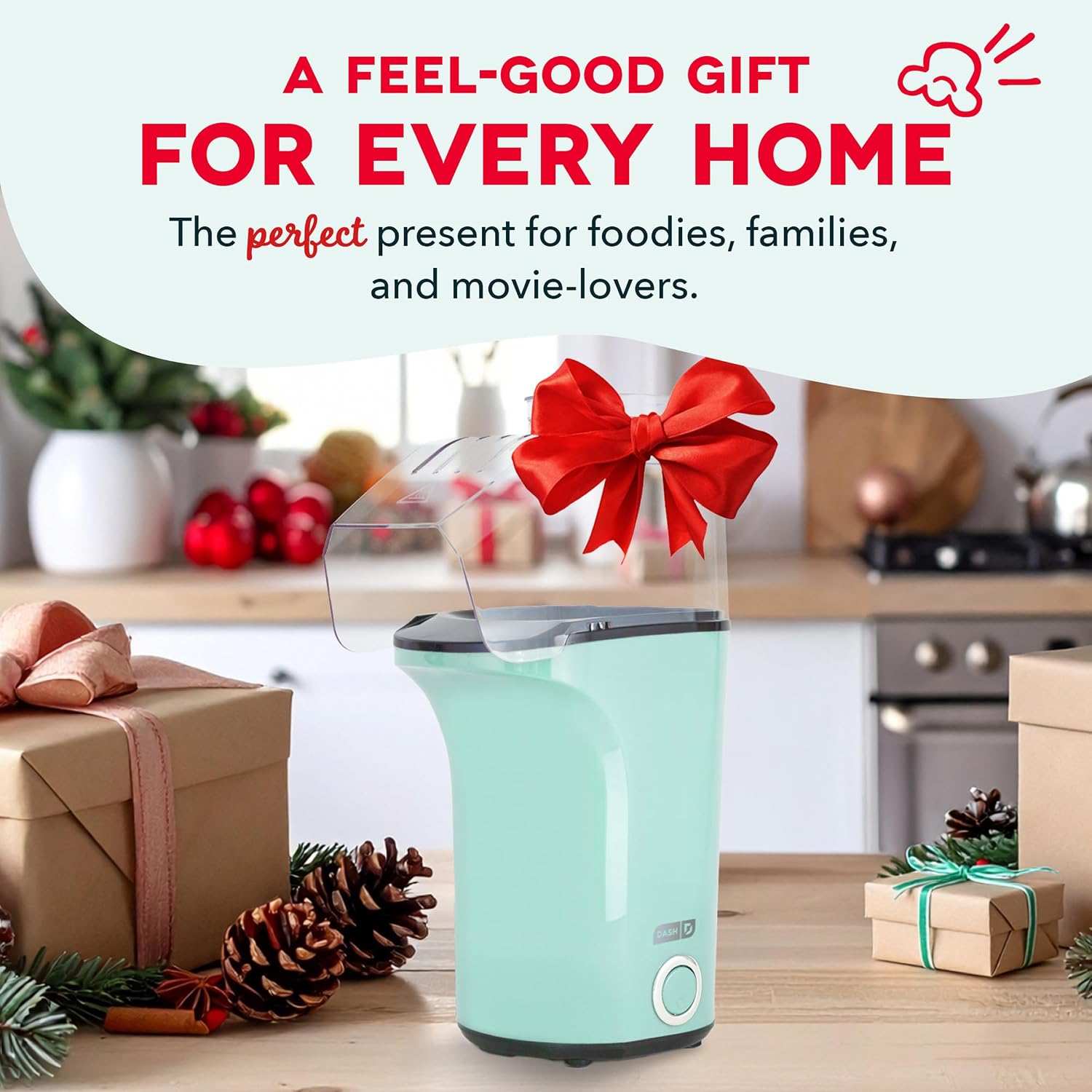 Dash Fresh Pop Popcorn Maker, 16-Cup Hot Air Popper, Aqua | Electric Popcorn Machine, Oil-Free Air Popped Popcorn, Built-In Measuring Cup & Butter Melting Tray, Movie Night Snacks