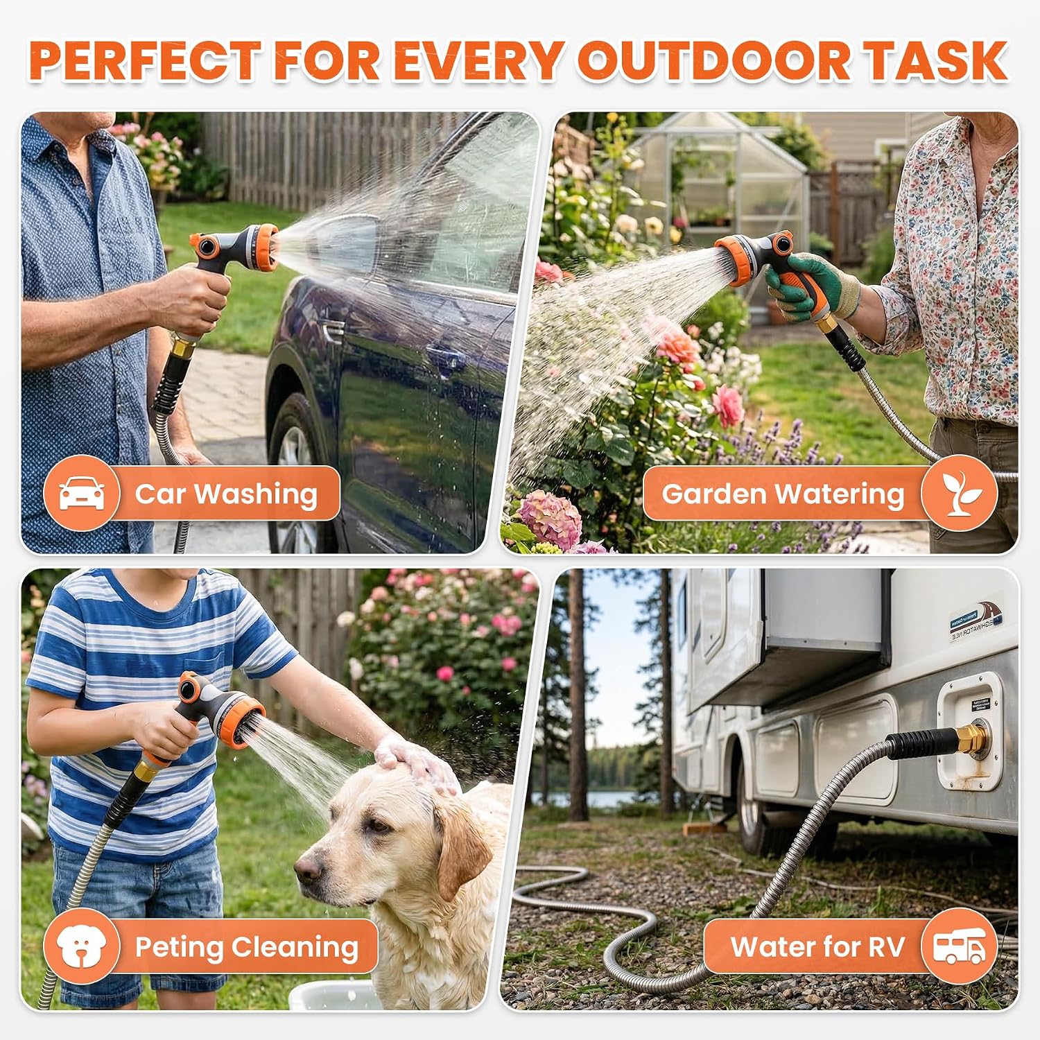 Cesun 100 ft Metal Garden Hose with 10 Function Nozzle, 100 foot x 5/8" | Heavy Duty Stainless Steel Water Hose, Kink-Free & Flexible, Lightweight, Durable, Leak Proof, Rust Proof for Yard/RV/Outdoor