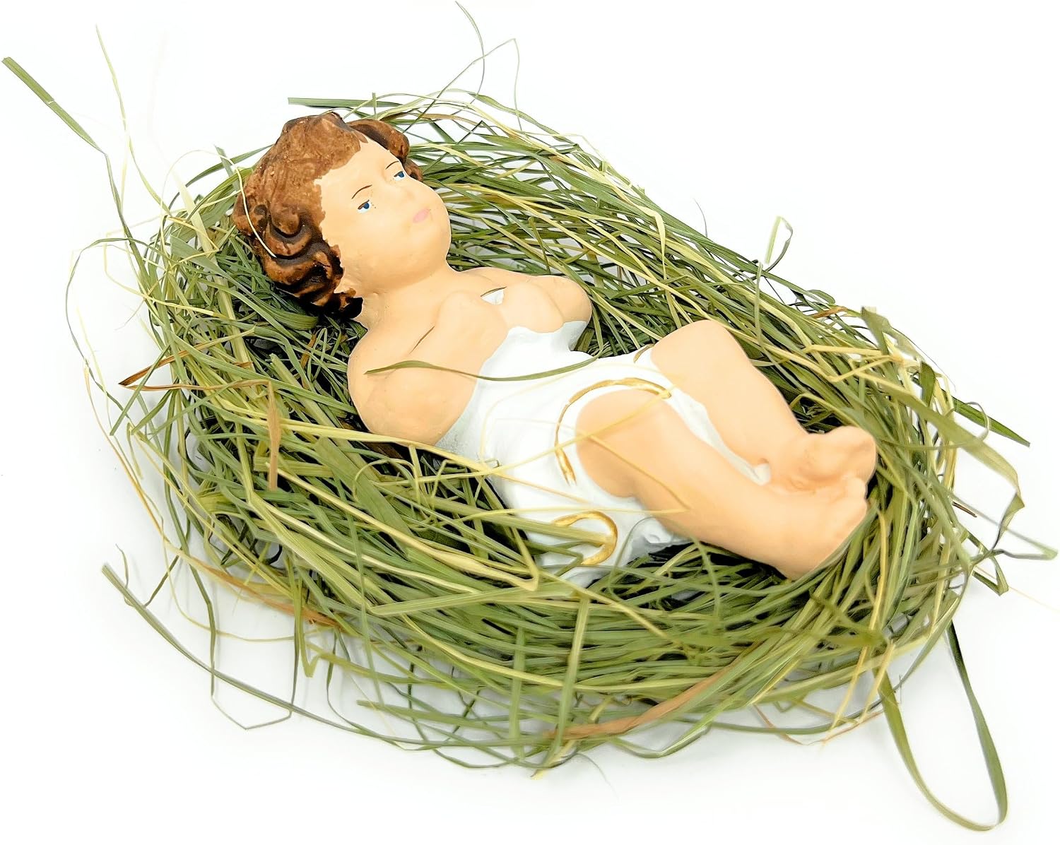 4 Inch Baby Jesus in Manger Figurine, Small Baby Jesus Manger Crib for Nativity Set on Natural Hay, Handcrafted Holy Gift Made in Poland