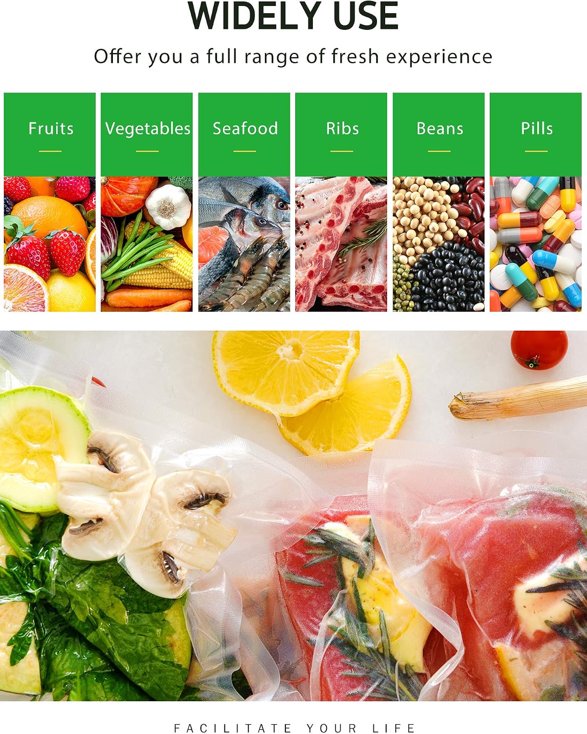 Syntus Vacuum Sealer Bags for Food, 3 Rolls 11" x 20' and 3 Rolls 8" x 20'