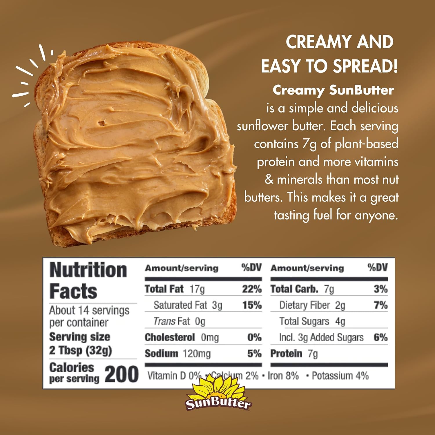 SunButter Original Sunflower Seed Butter, 16 oz Nut-Free Spread with 7g Plant-Based Protein, Roasted Rich & Savory Flavor, Smooth Texture | Vegan, Kosher & Non-GMO