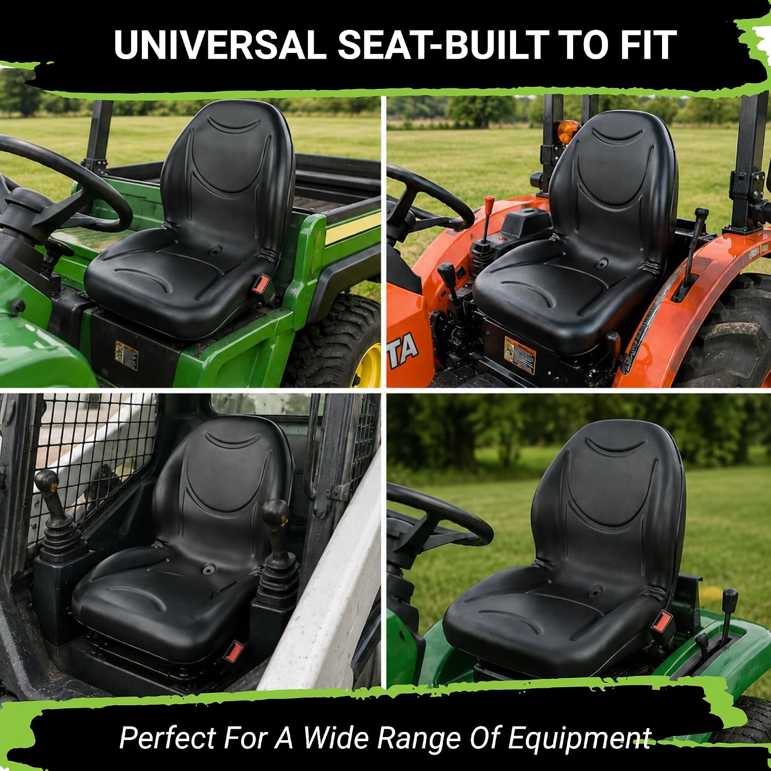 Eparts Universal Tractor Seat Replacement, Compact High Back Lawn Mower Seat, Black Forklift Seat, Central Drain Hole