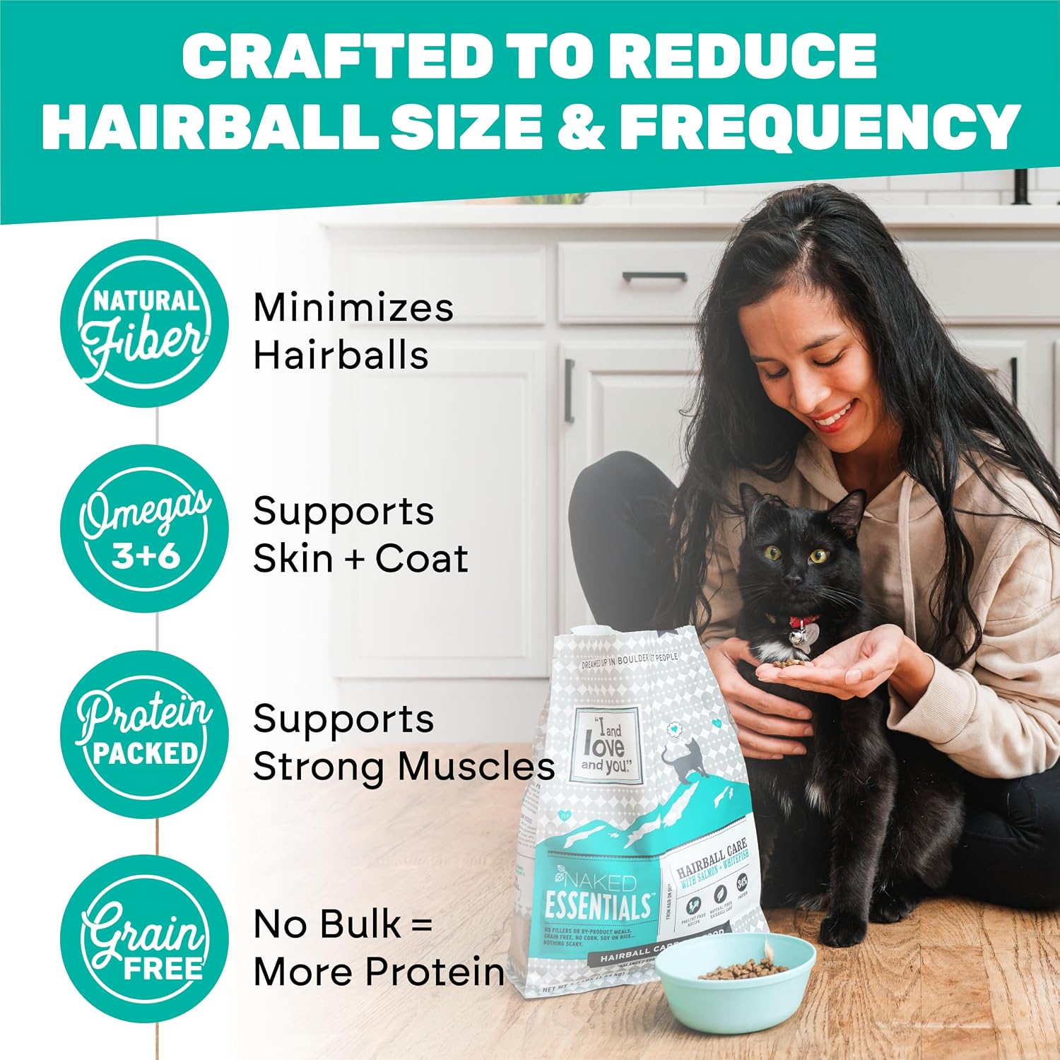 I and love and you Naked Essentials Dry Cat Food - Salmon + Trout - Grain Free, Real Meat, No Fillers, Prebiotics + Probiotics, 3.4lb Bag