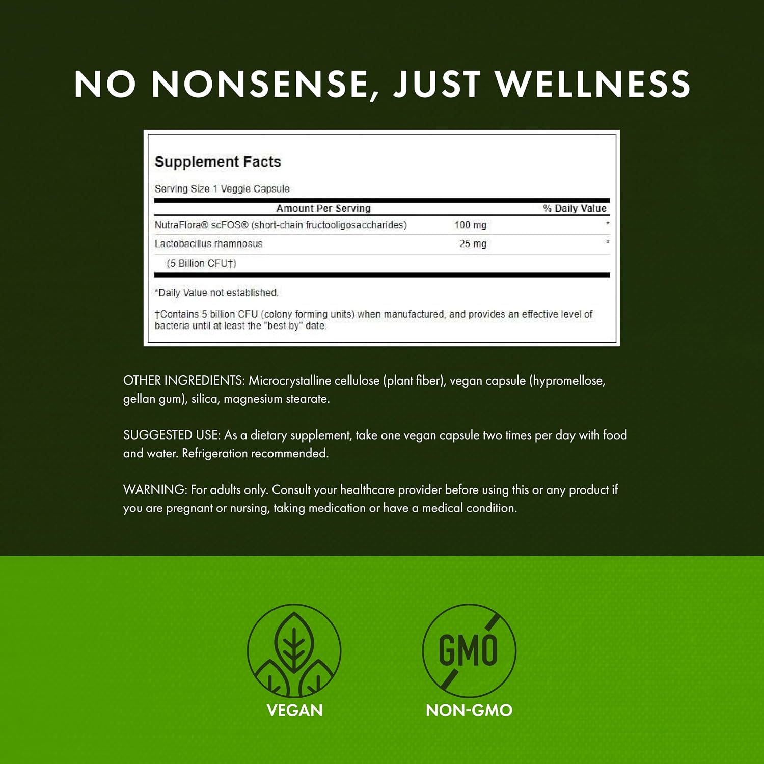 Swanson Lactobacillus Rhamnosus with FOS, 5 Billion CFU, 60 Veggie Capsules | Digestive Health Support with Fructooligosaccharides, Probiotic Support for Gastrointestinal Health, Acid-Resistant Vegan