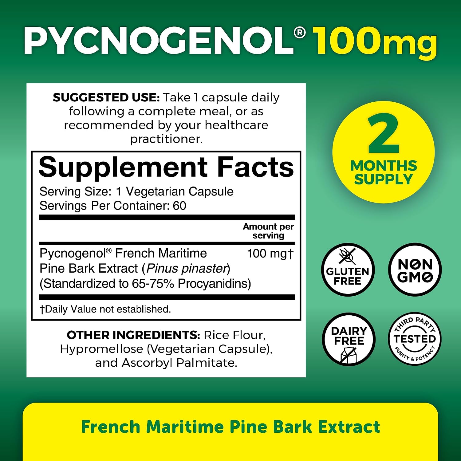 Viva Naturals Pycnogenol - 100mg French Maritime Pine Bark Extract – Supports Circulation, Antioxidant-Like Activity