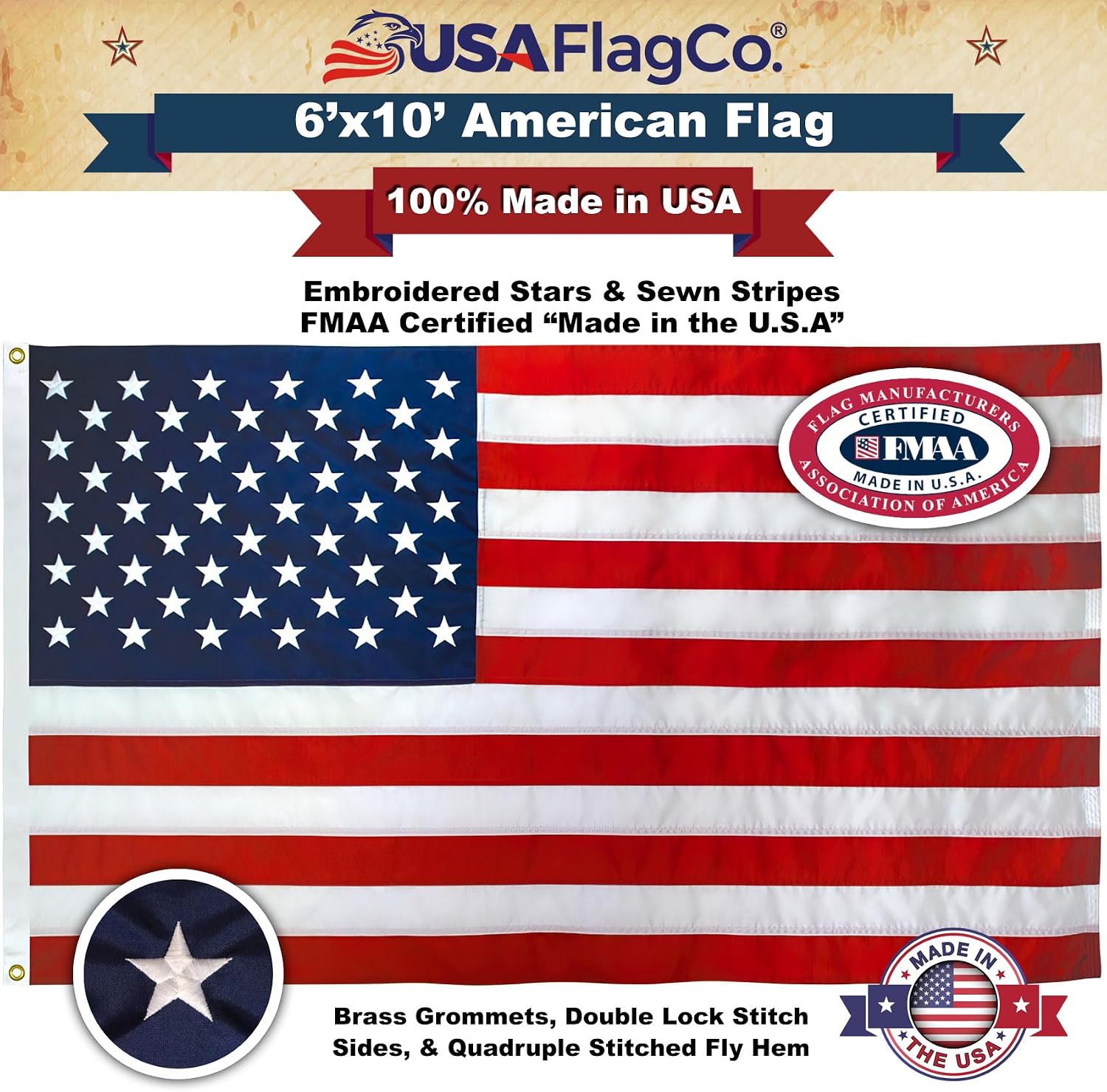 US Flag 4x6 100% American Made: The Best Embroidered Stars and Sewn Stripes American Flag, Made in the USA (4 by 6 Foot)