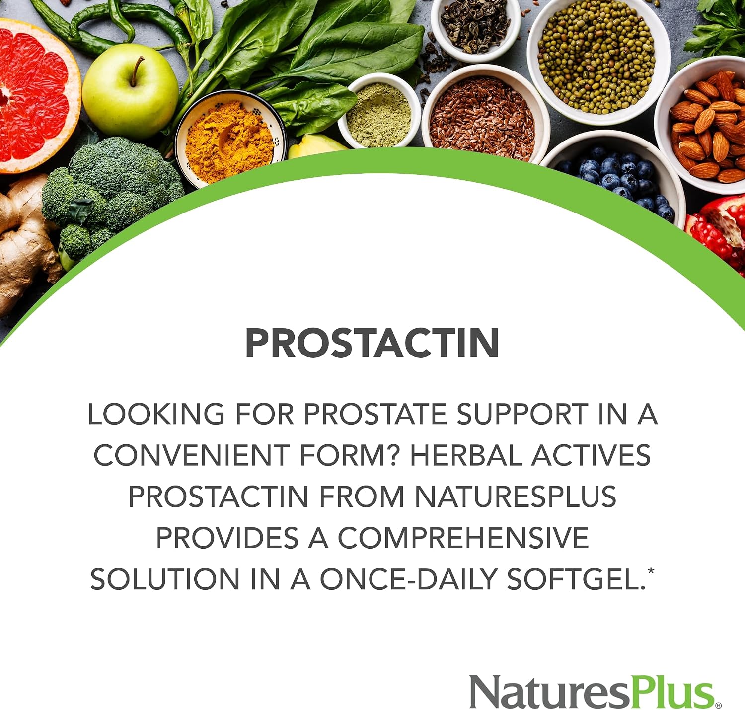 NaturesPlus Herbal Actives ProstActin - 200 iu Vitamin E, 60 Softgels - Healthy Gland Support, with Saw Palmetto