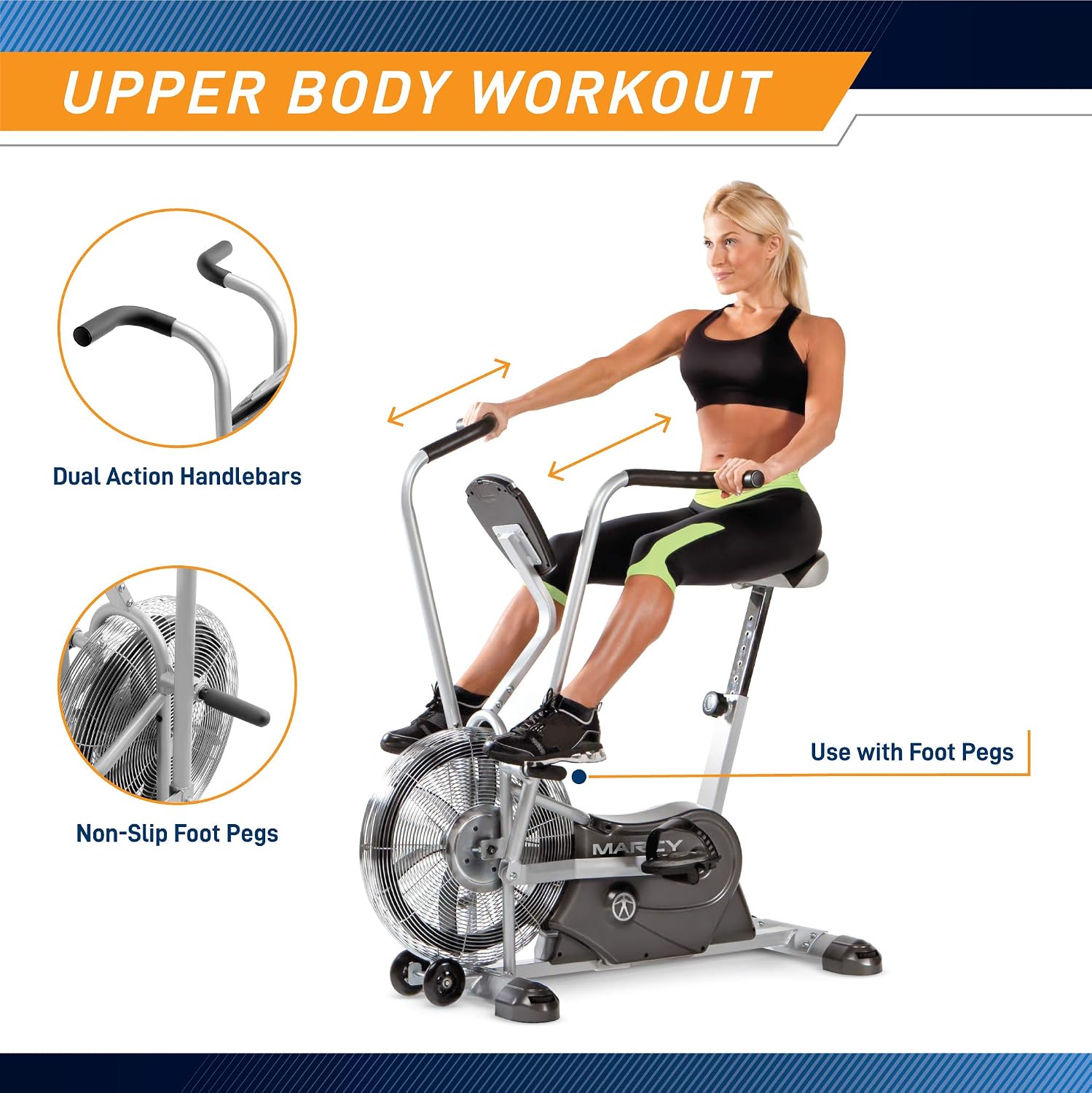 Marcy Air-Resistance Exercise Fan Bike With Dual Action Handlebars