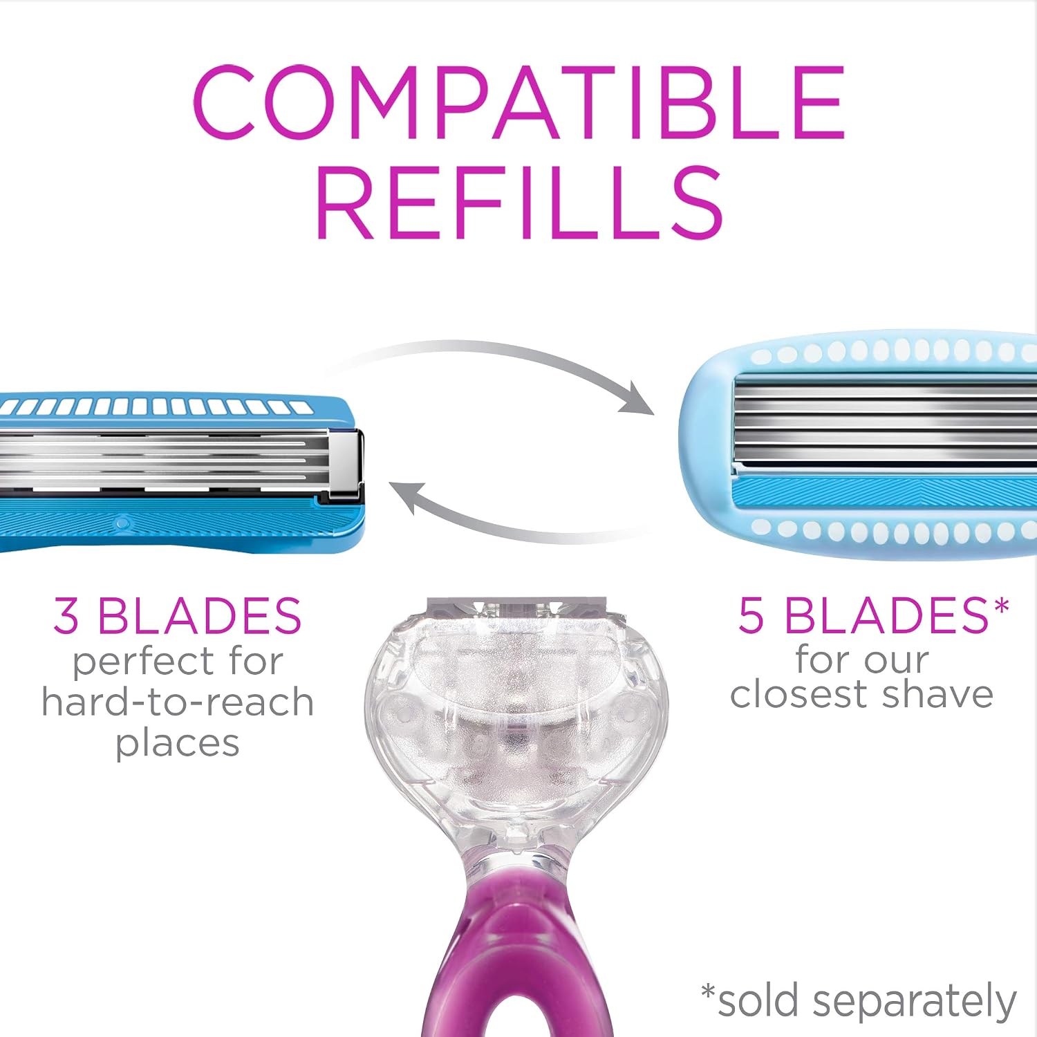 Schick Hydro Silk 3 Razors for Women with 2 Razor Blades Refills