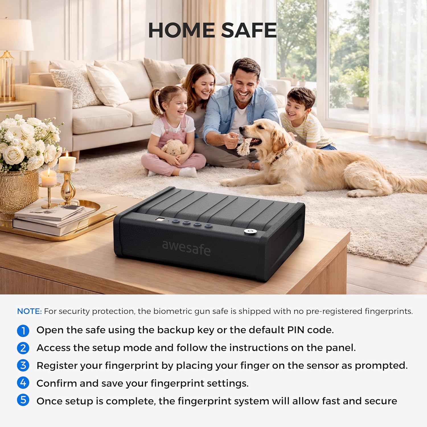 awesafe Biometric Gun Safe for Pistol, 3 Ways Quick Access with Fingerprint Digital PIN Key