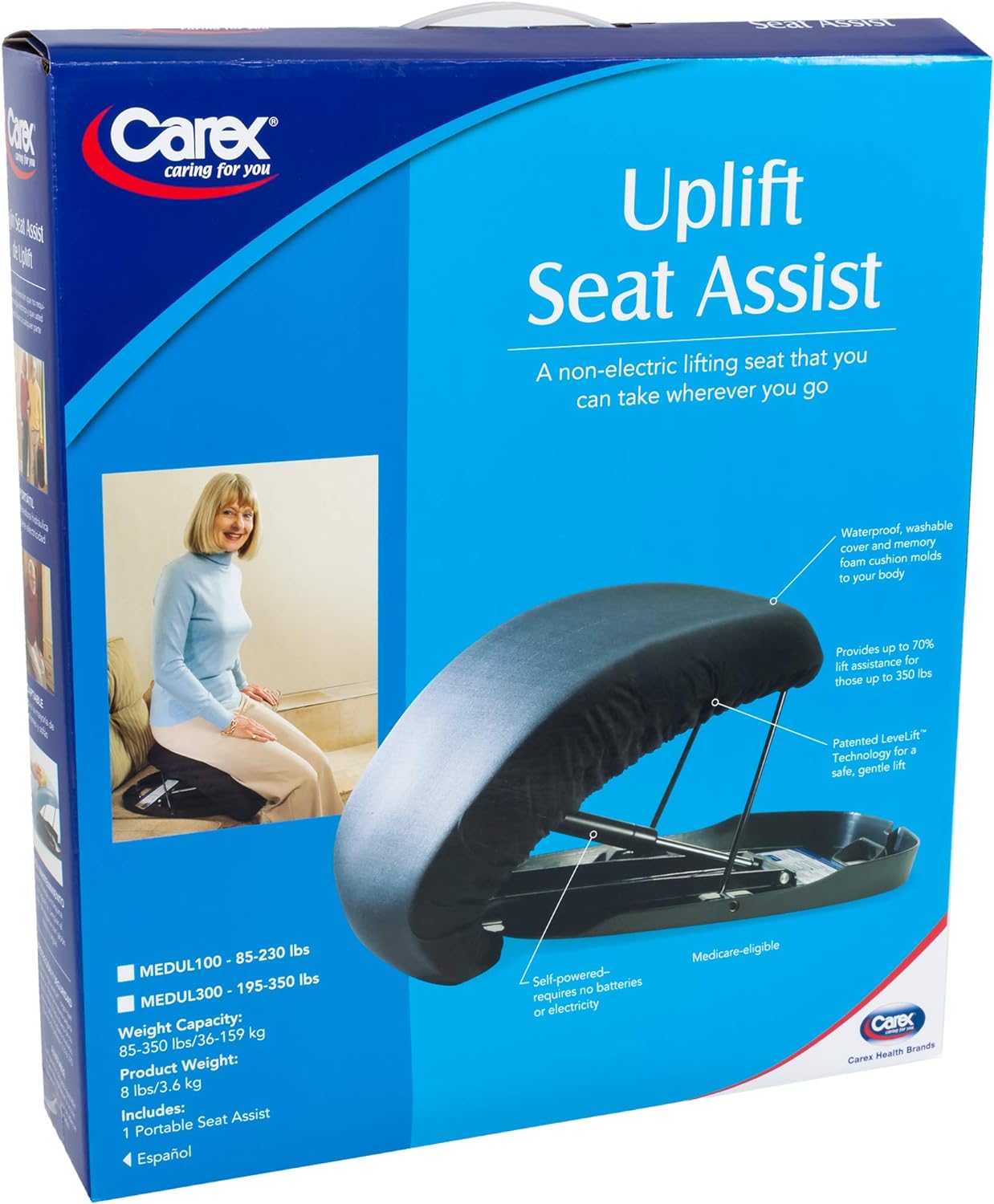 Carex Uplift Premium Seat Assist Plus With Memory Foam - Chair Lift And Sofa Stand Assist - 70% Seat Lift Assistance Up To 350lbs
