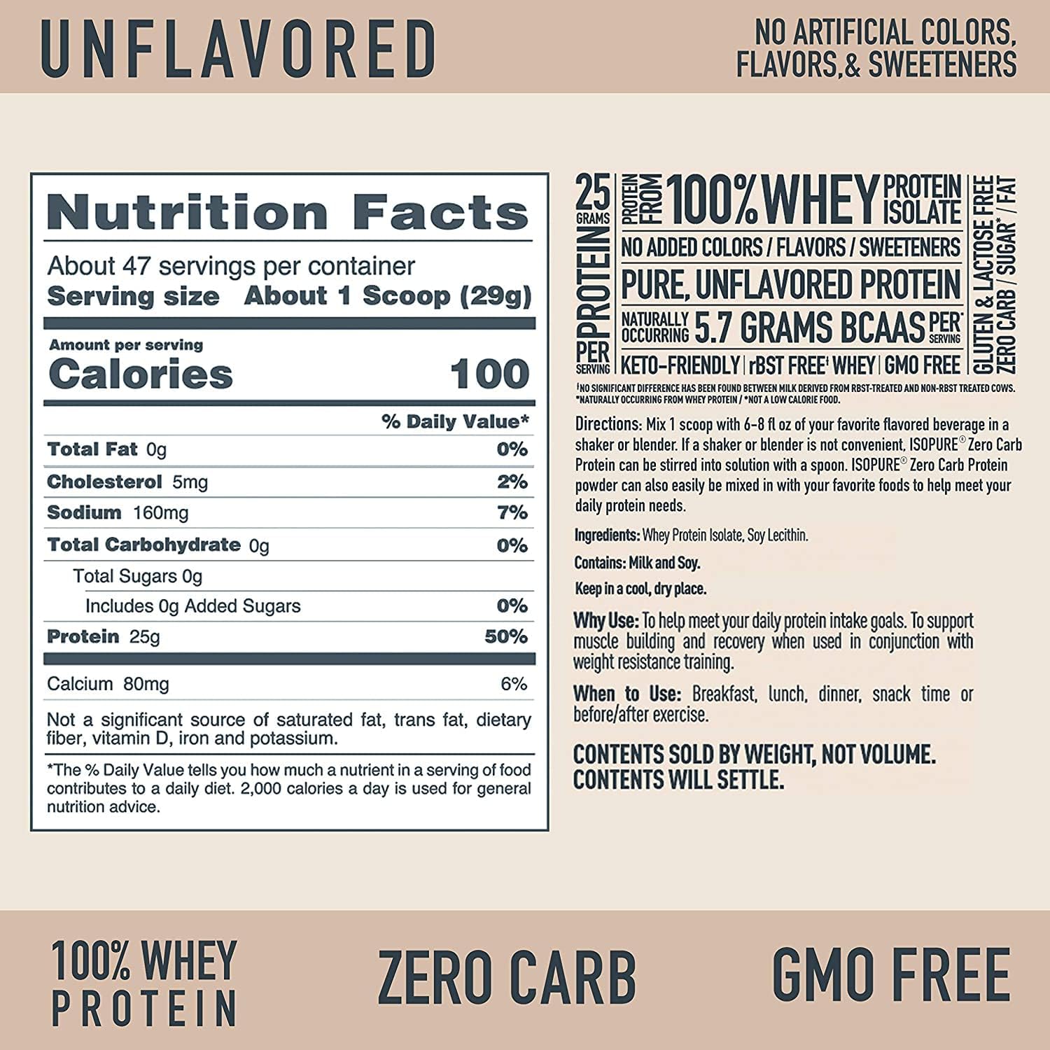 Isopure Zero Carb 100% Pure Whey Isolate Protein Powder, Gluten Free, with Vitamins, Unflavored, 25g Protein Per Serving, 3 lb | 25g Protein Per Serving, 100% Whey Protein Isolate, Gluten Free, with Added Vitamins for Immune Support & Muscle Recovery