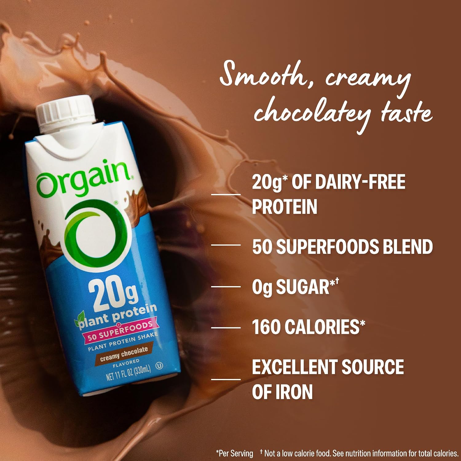 Orgain Organic 20g Vegan High Protein Shake, Chocolate, 11 oz, 12pk