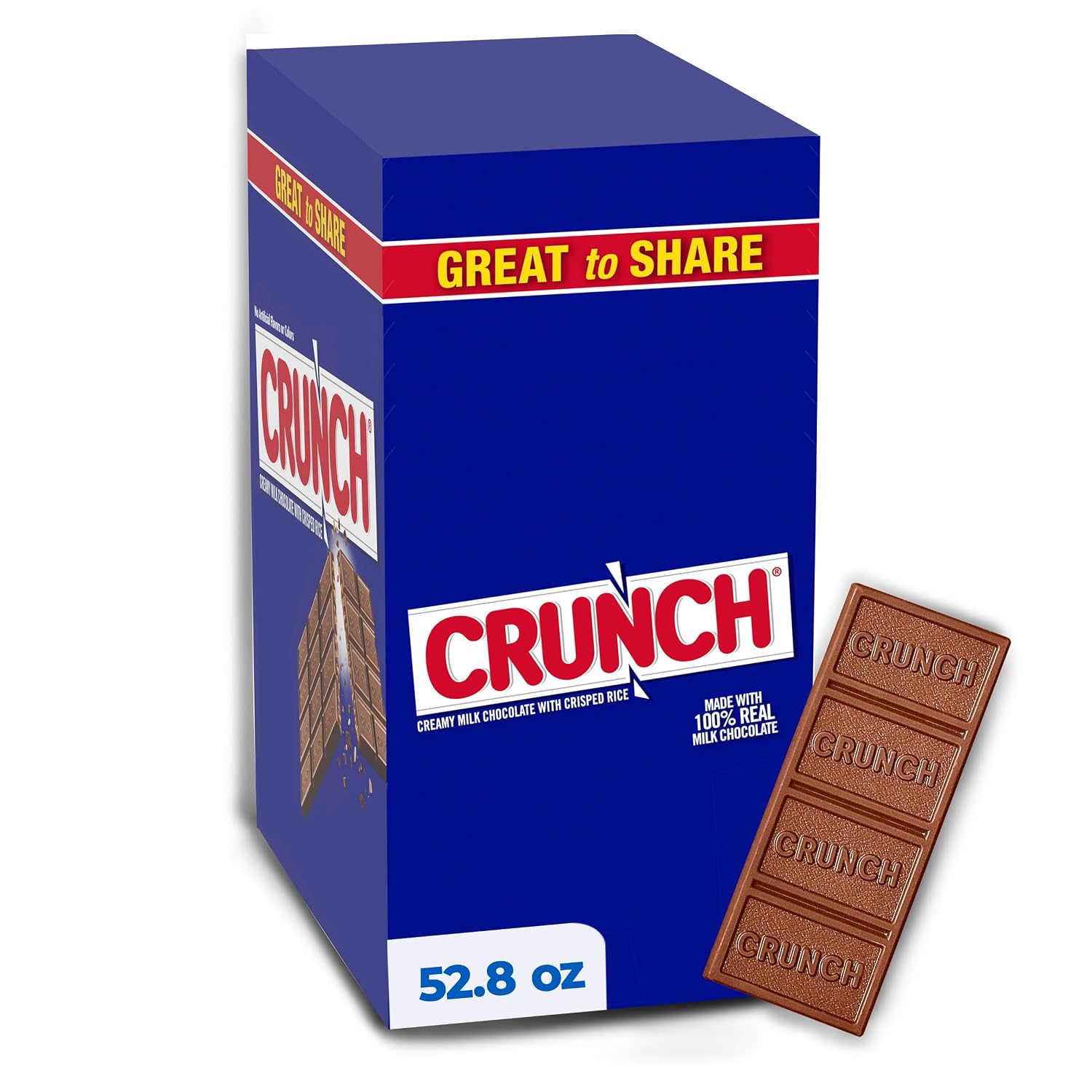 CRUNCH Full-Size Candy Bar, Creamy Milk Chocolate with Crunchy Crisped Rice, 36 Individually Wrapped Bars, 1.55 oz Each
