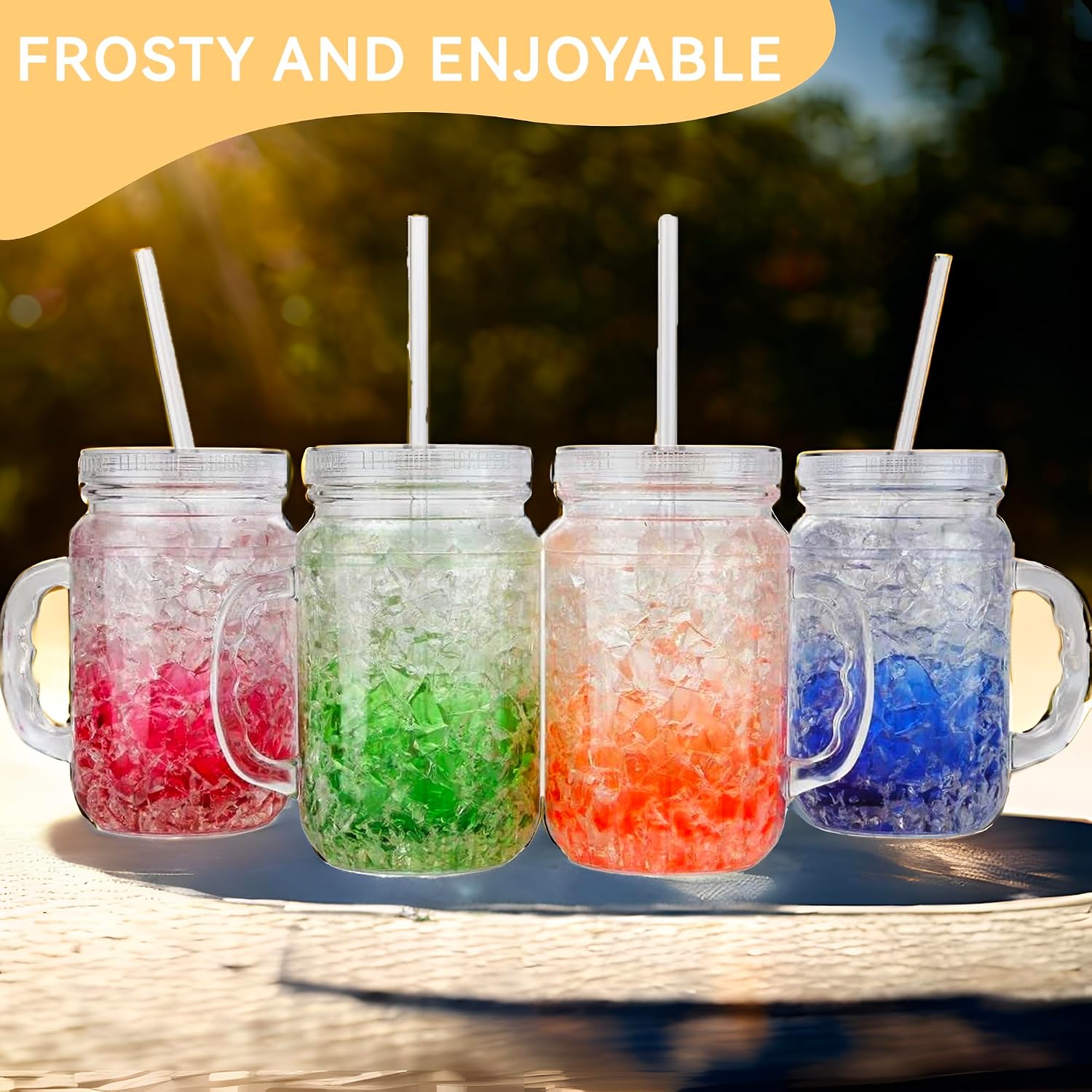 Lily's Home Freezer Beer Mugs - Set of 4 Freezable Gel-Filled 16 oz BPA-Free Acrylic Frozen Mugs for Outdoor Entertaining and Gifting