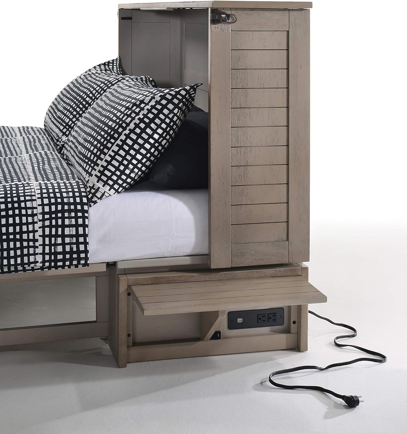 Night & Day Furniture Poppy Brushed Driftwood with Mattress Murphy Cabinet Bed, Queen,