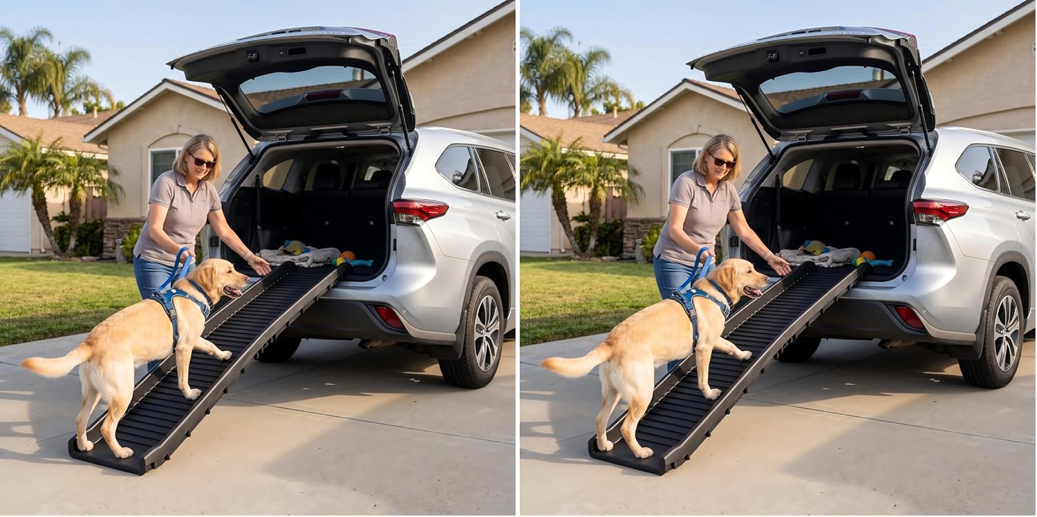 PawStep 61" Folding Pet Ramp, Portable Dog Ramp for Cars, SUVs, Beds & Couches, Lightweight PP Construction, Textured Surface