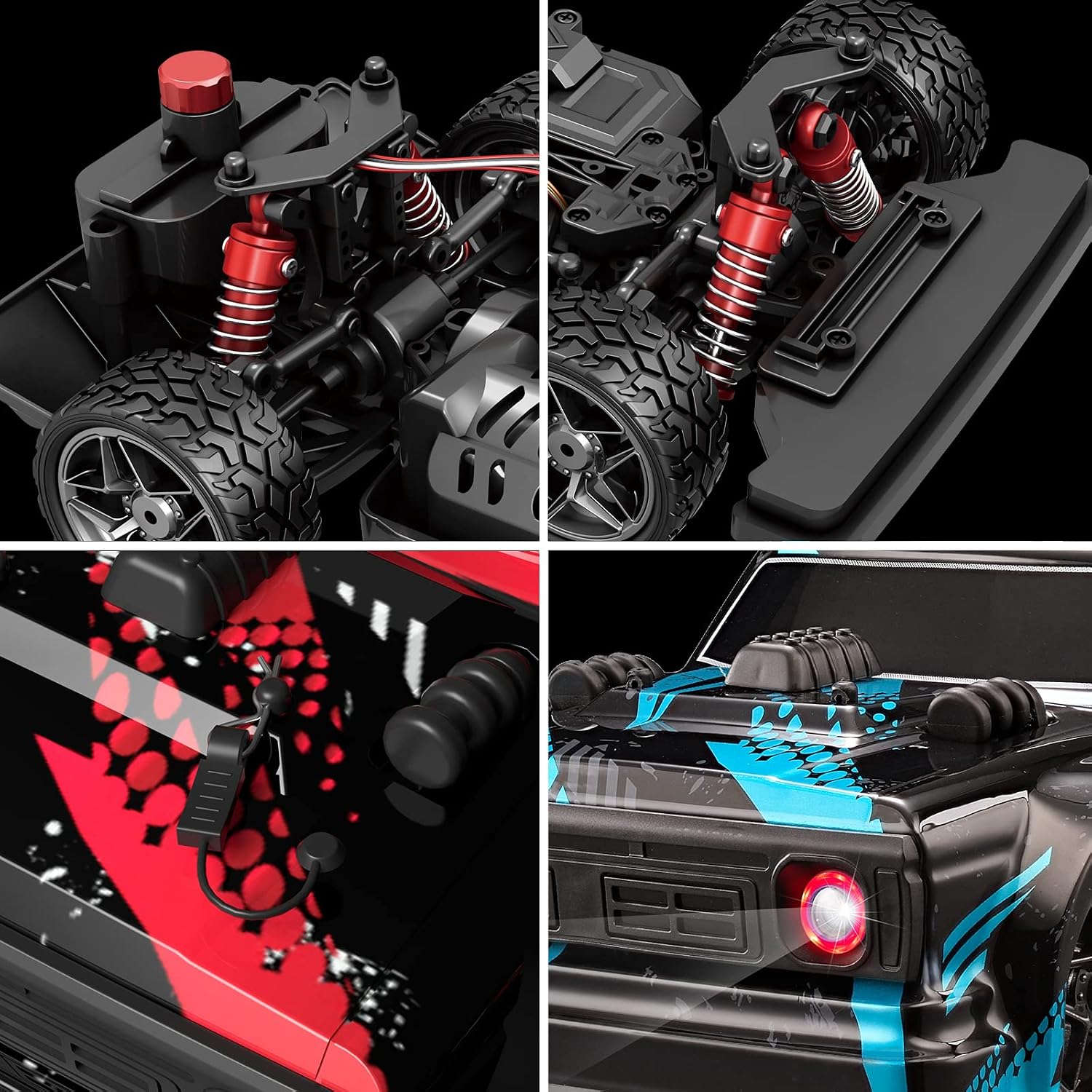 1/16 RC Drift Car, 35KM/H 4WD High Speed Remote Control Car with 380 Motor, Two Batteries & LED Light & Spray, 2.4 GHz RC Car for Adults and Kids