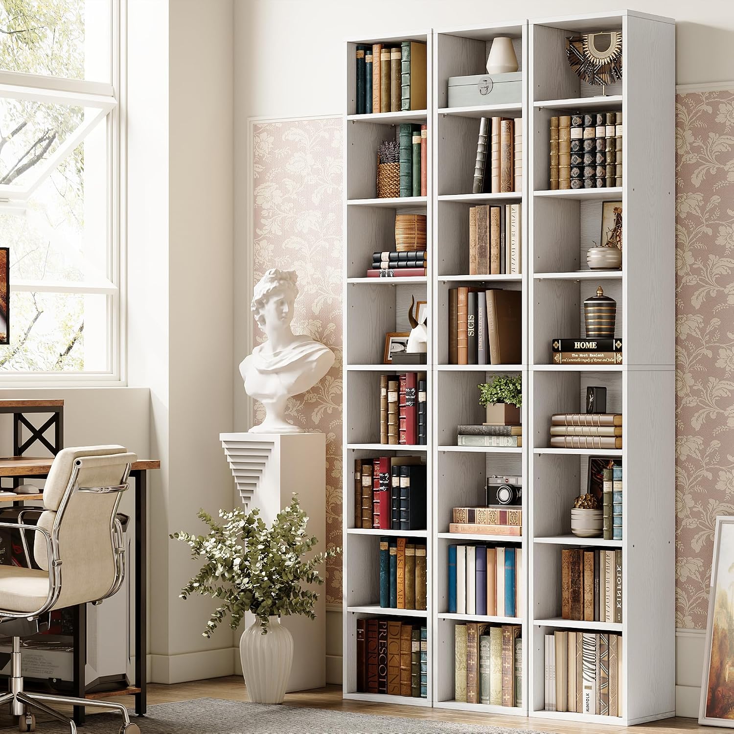 IRONCK Tall Narrow Bookshelf 8 Tiers, Compact Corner Bookcase, Floor Standing Display Storage Shelves 71 in Tall, Easy to Match for Living Room, Office, Study, Bedroom