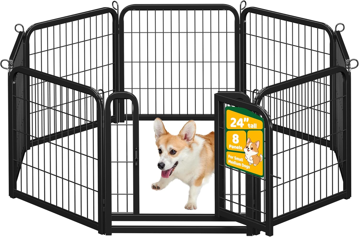 Yaheetech Dog Playpen 24in 16 Panels Pet Fence for Indoor Yard RV Camping | Easy Setup, Heavy Duty Rustproof Frame with Secure Latch Door, DIY Layouts,Foldable Storage, for Puppies & Small Dogs