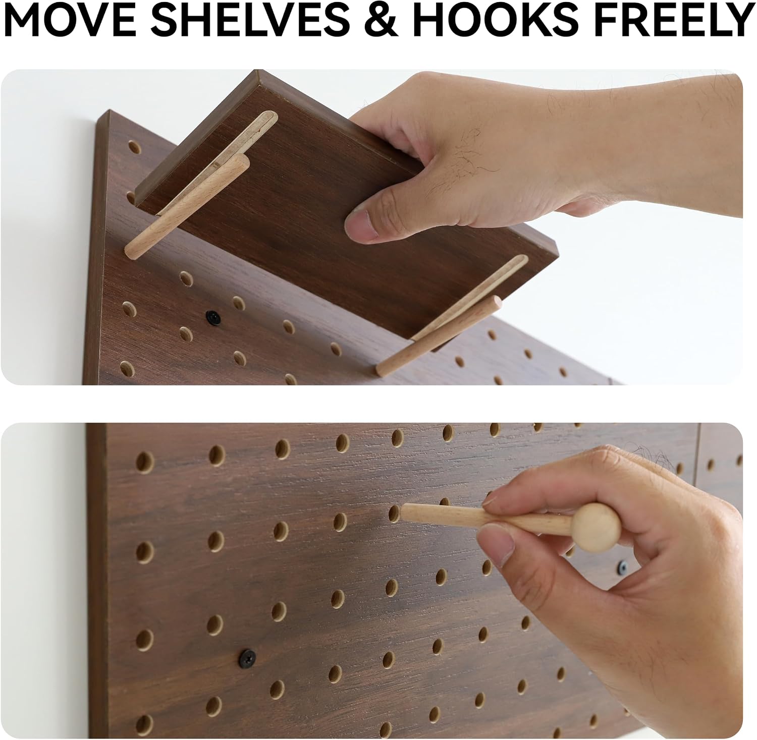 Wooden Pegboard Modular Display Organization Storage Wall Hooks Shelf(Color:Oak)