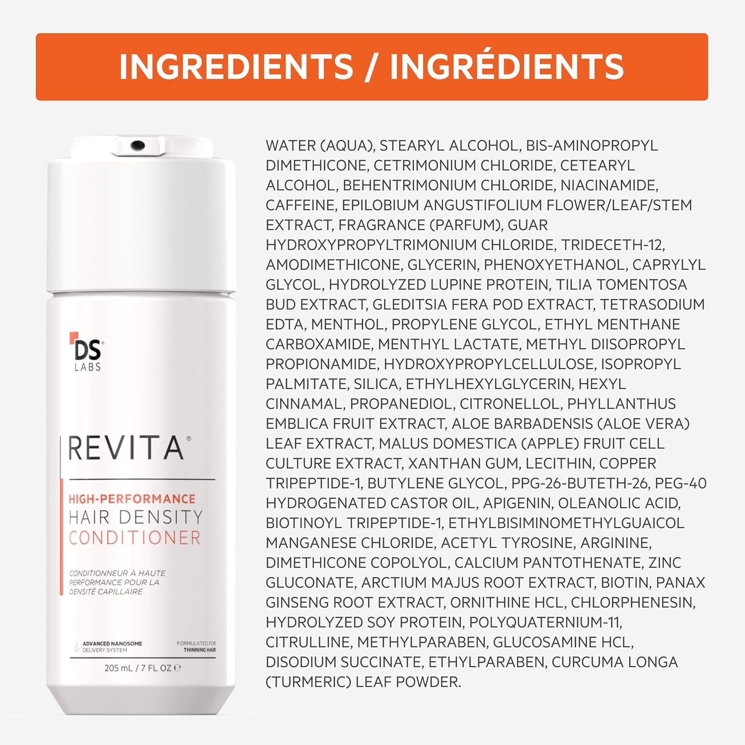 DS Labs Revita Hair Density Shampoo & Conditioner for Thinning Hair, 205 mL | Complete hair care routine powered by peptides, turmeric, caffeine & ginseng for healthier-looking, fuller-looking hair.