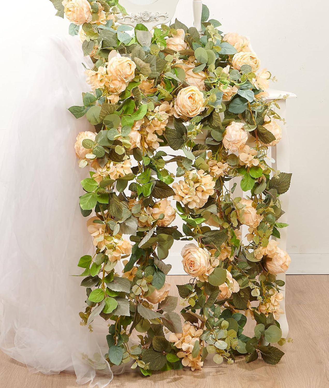 8Pcs x 8.2FT Artificial Flower Garland Floral Rose Vine Decor, Pink Flower