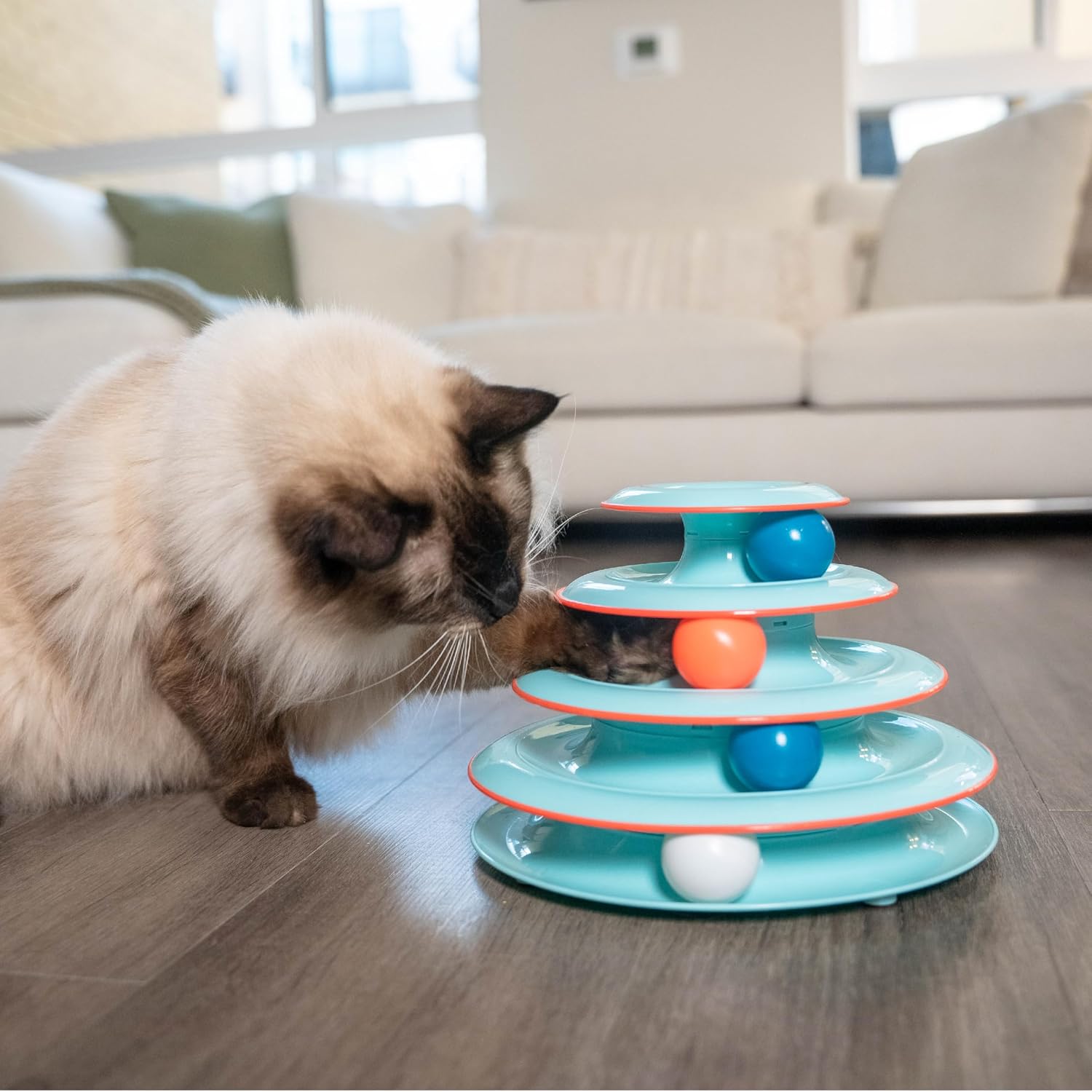 Catstages Tower of Tracks Cat Toy – 3-Level Track Tower with 6 Balls, Interactive Cat Toy for Indoor Enrichment