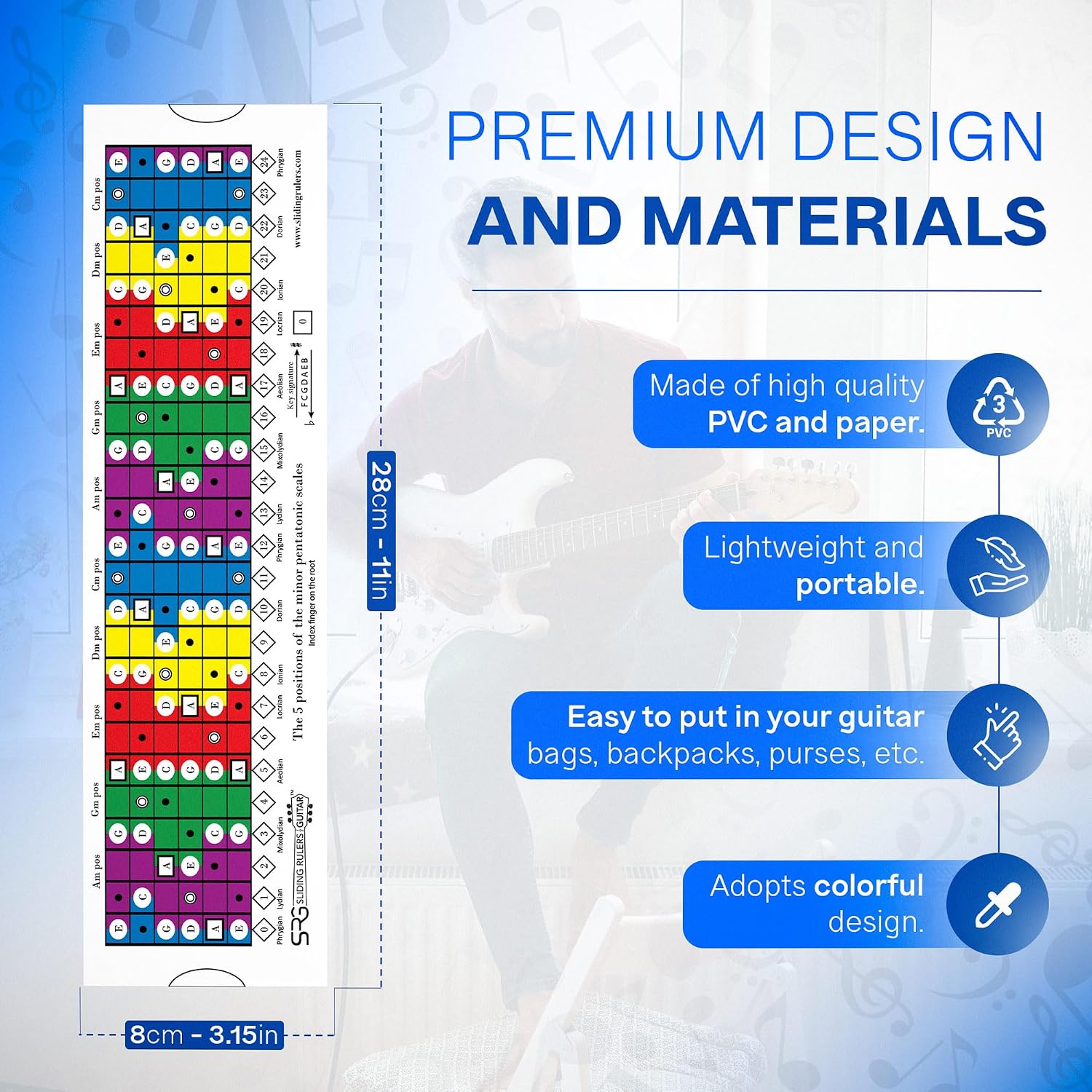Sliding Rulers for Guitar® The Original Guitar Scale Chart for Pentatonic, Diatonic & Modes! Perfect Visual Learning Aid for All Skill Levels