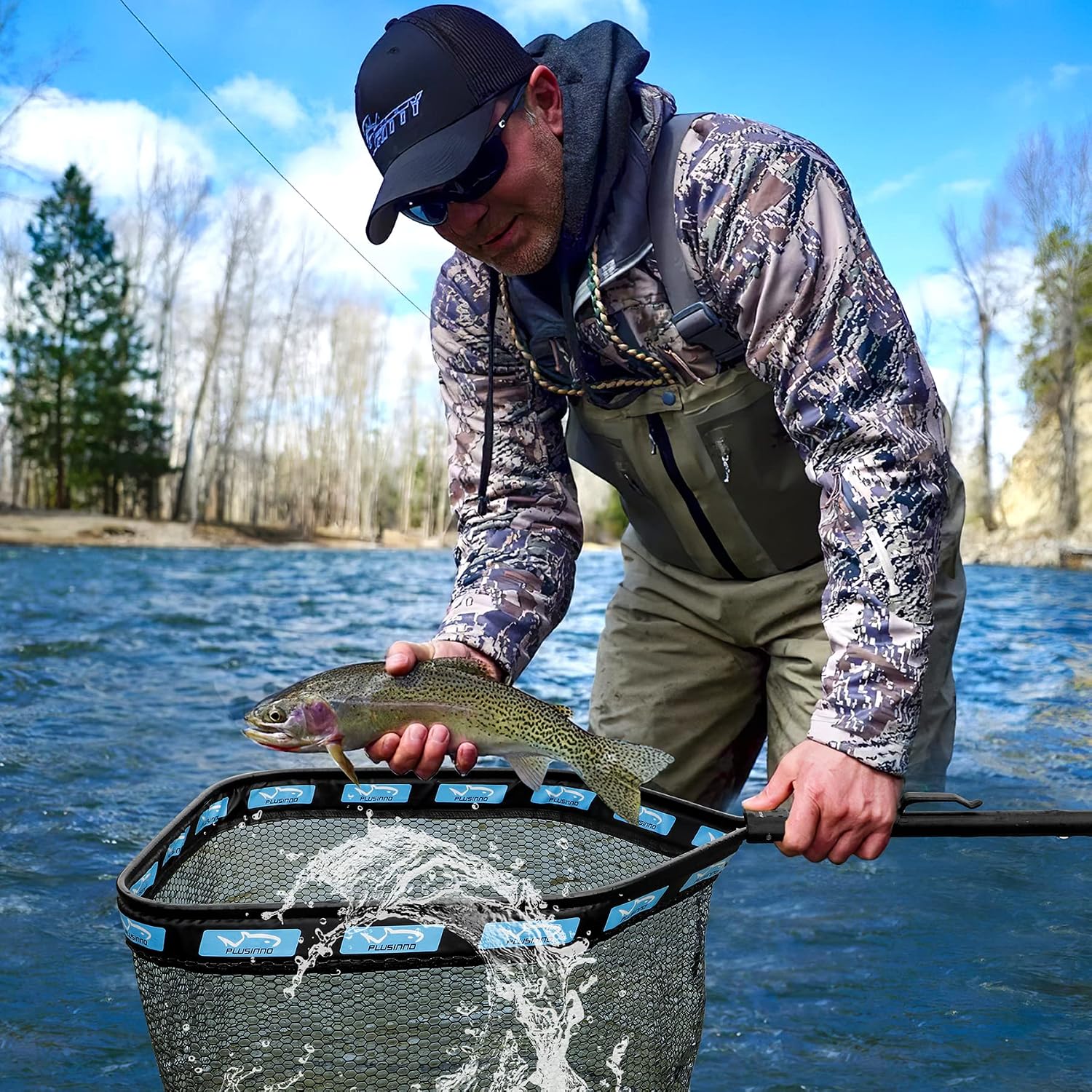 PLUSINNO Floating Fishing Net for Steelhead, Salmon, Fly, Kayak, Catfish, Bass, Trout Fishing