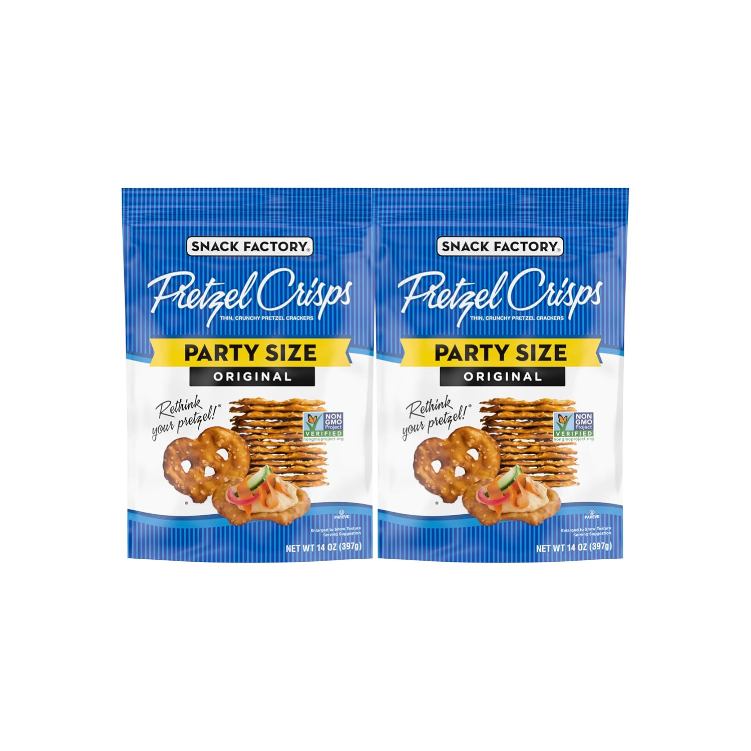 Snack Factory Original Pretzel Crisps, Non-GMO, 14 oz Party Size Bag