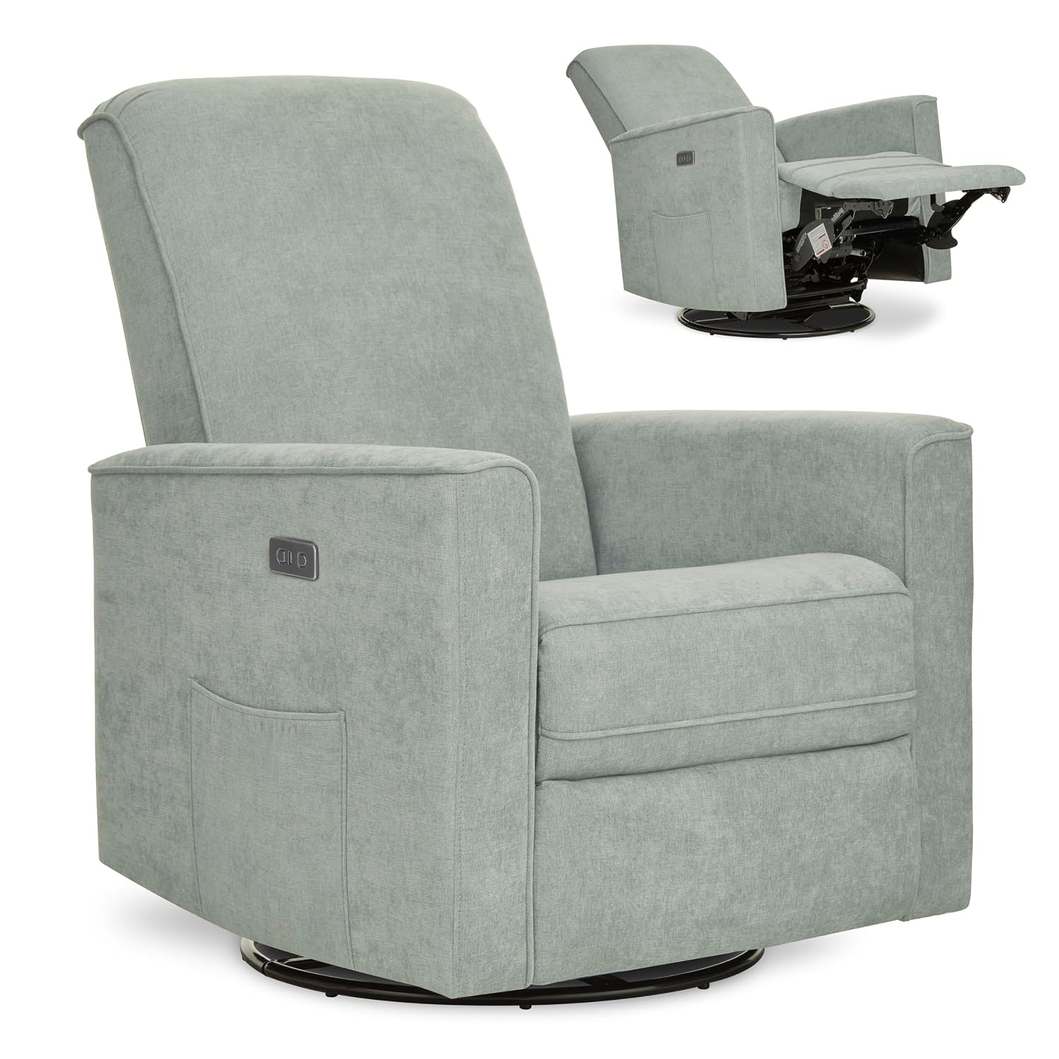 évolur Harlow Upholstered Power Glider Recliner with USB Charging – Rocking & 275° Swivel with Smooth Glide – Greenguard Gold & FSC
