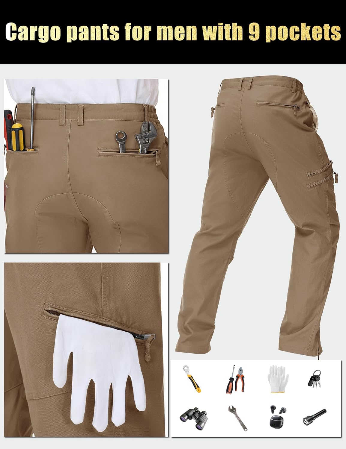 CRYSULLY Mens Tactical Cargo Pants Ripstop Cotton Military Hiking Work
