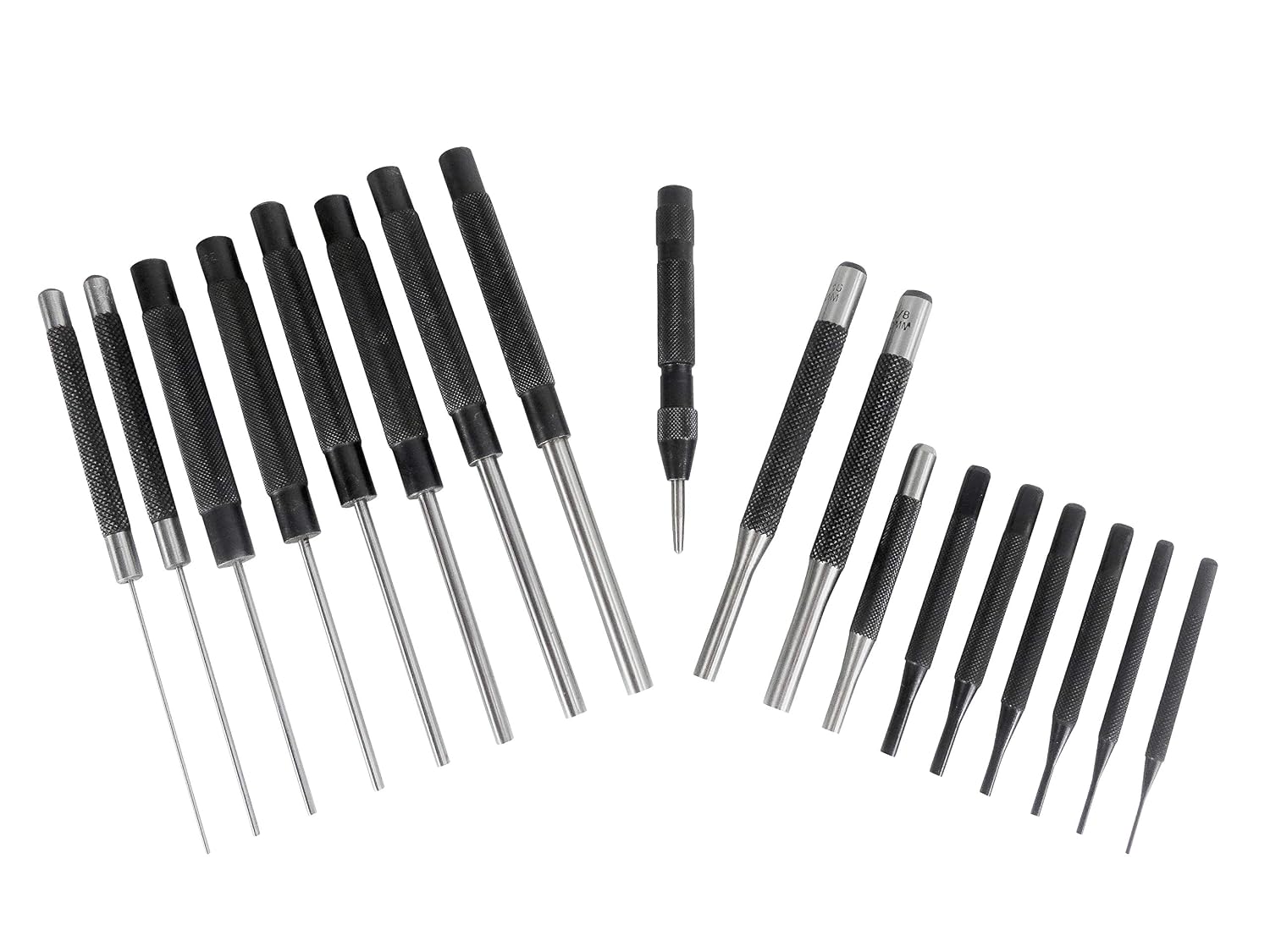 Taytools 466125 18 Piece Roll Pin Punch Set with 8 Inch Long and 4 Inch Short Pins, Includes Sizes 1/16 Through 3/8 Inch